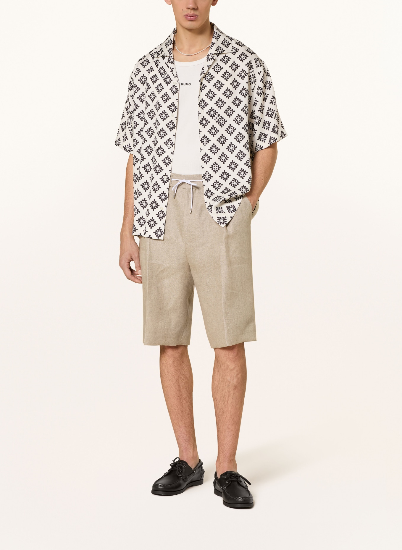 HUGO Leinenshorts FELINO: BEIGE