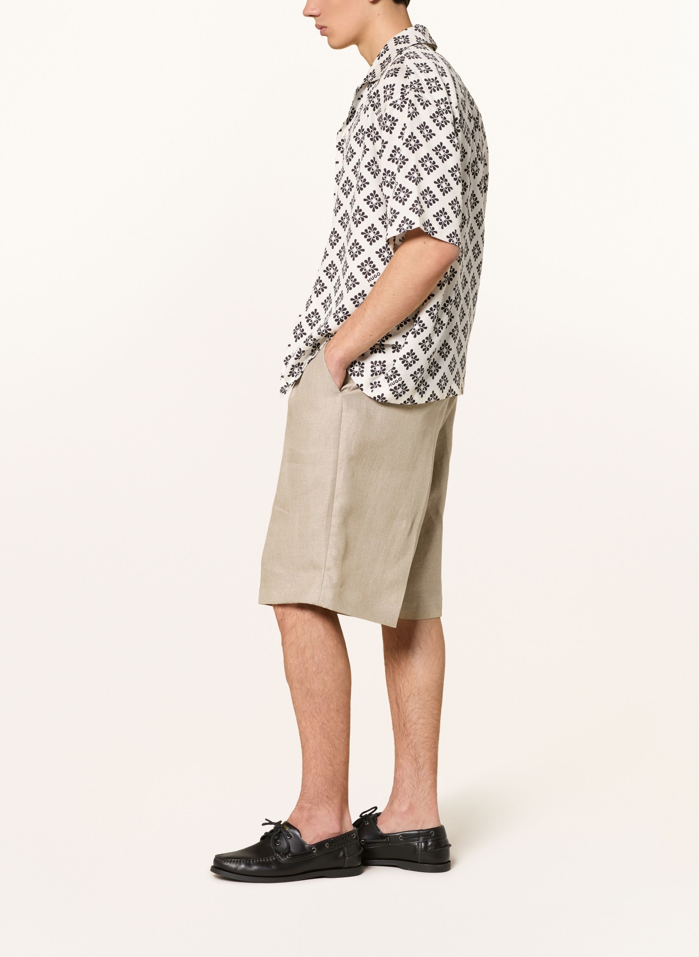 HUGO Leinenshorts FELINO: BEIGE