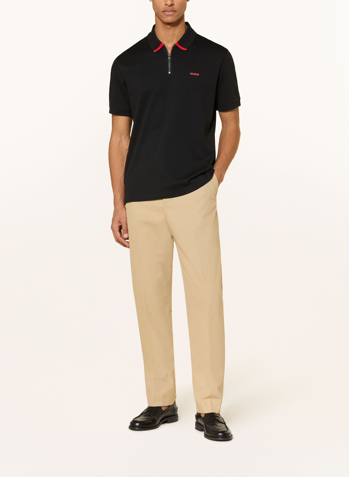 HUGO Jersey-Poloshirt DALOMINO Regular Fit: SCHWARZ / ROT