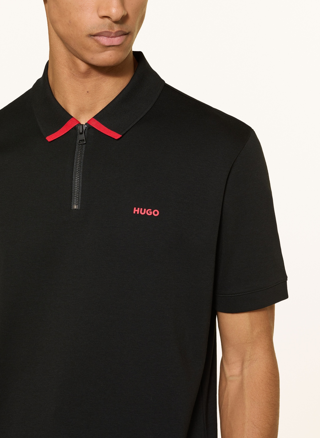 HUGO Jersey-Poloshirt DALOMINO Regular Fit: SCHWARZ / ROT