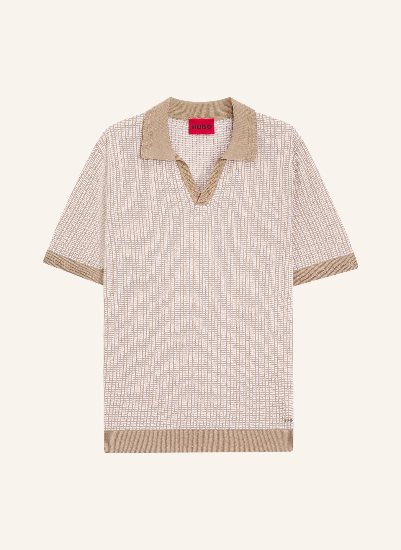 HUGO SEEROY knit polo shirt: BEIGE / WHITE
