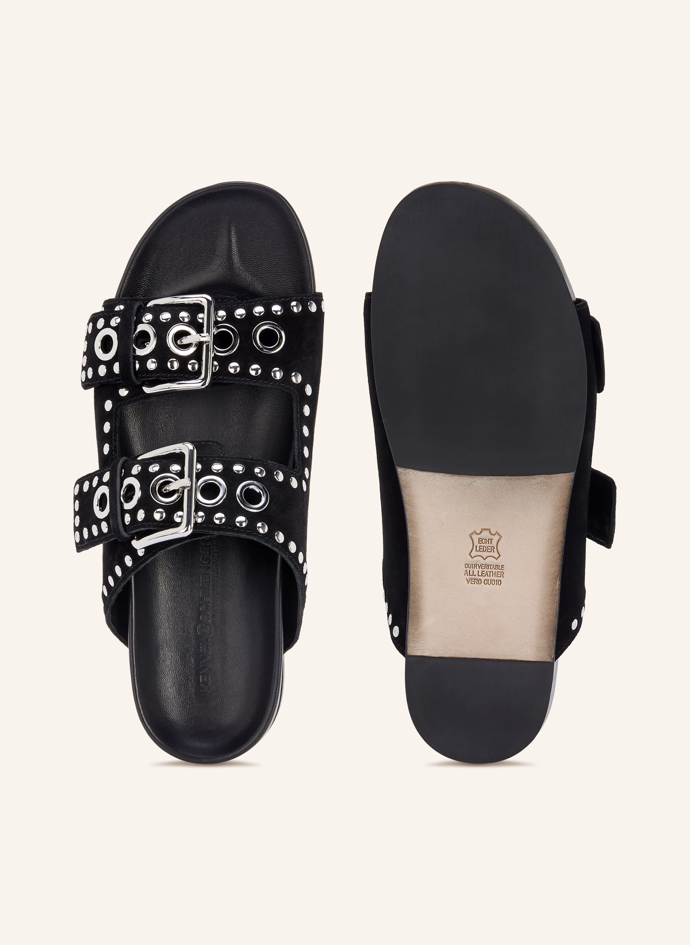 KENNEL & SCHMENGER Pantoletten LOVE mit Nieten: SCHWARZ / SILBER