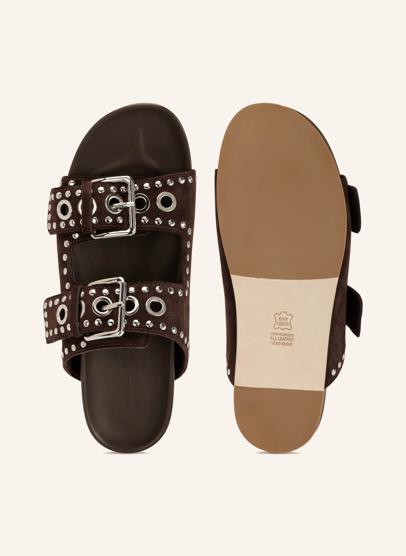 KENNEL & SCHMENGER Mules LOVE avec rivets: MARRON FONCÉ / ARGENT