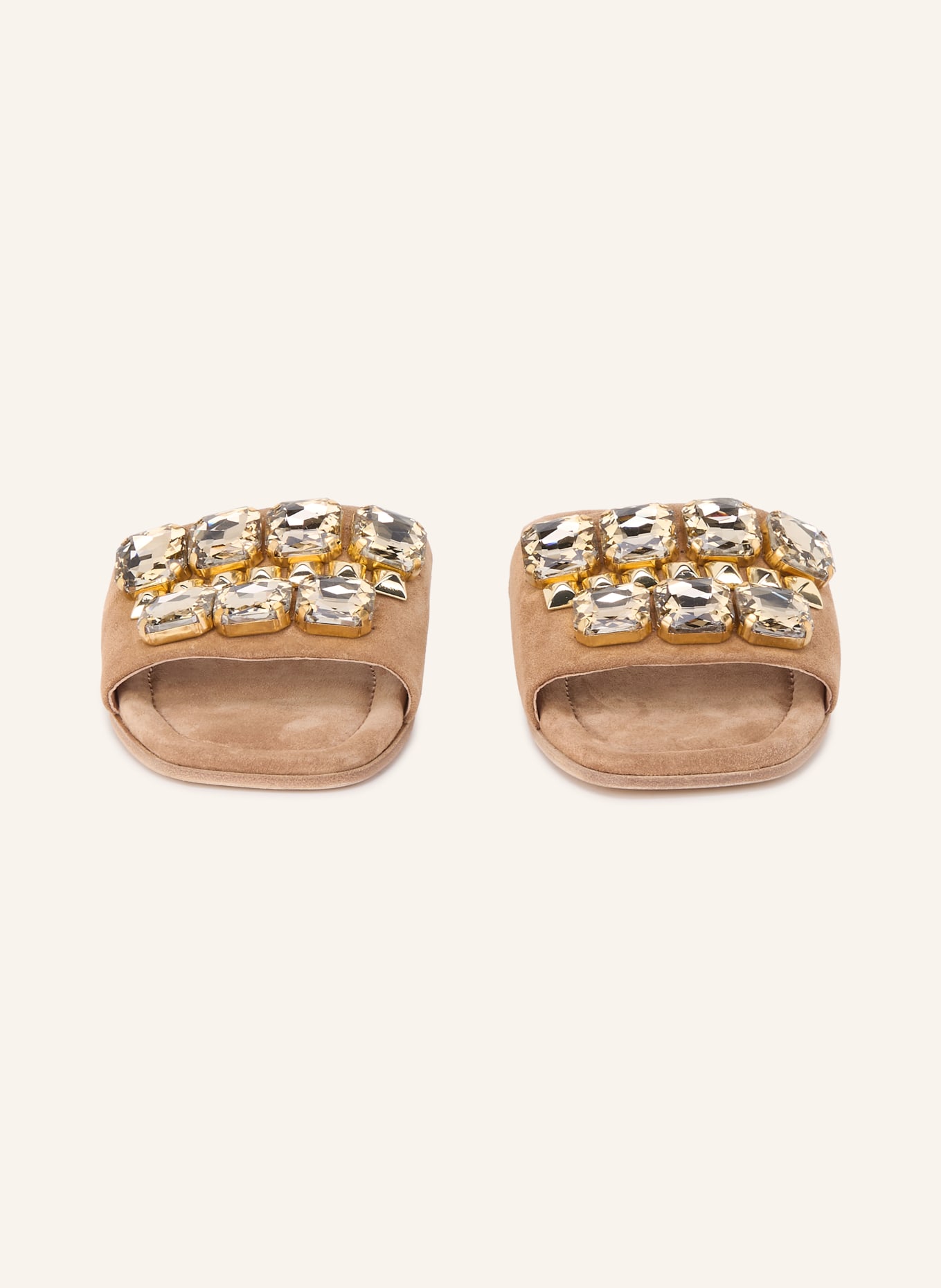 KENNEL & SCHMENGER Pantoletten HOLLY mit Schmucksteinen und Nieten: BEIGE / GOLD