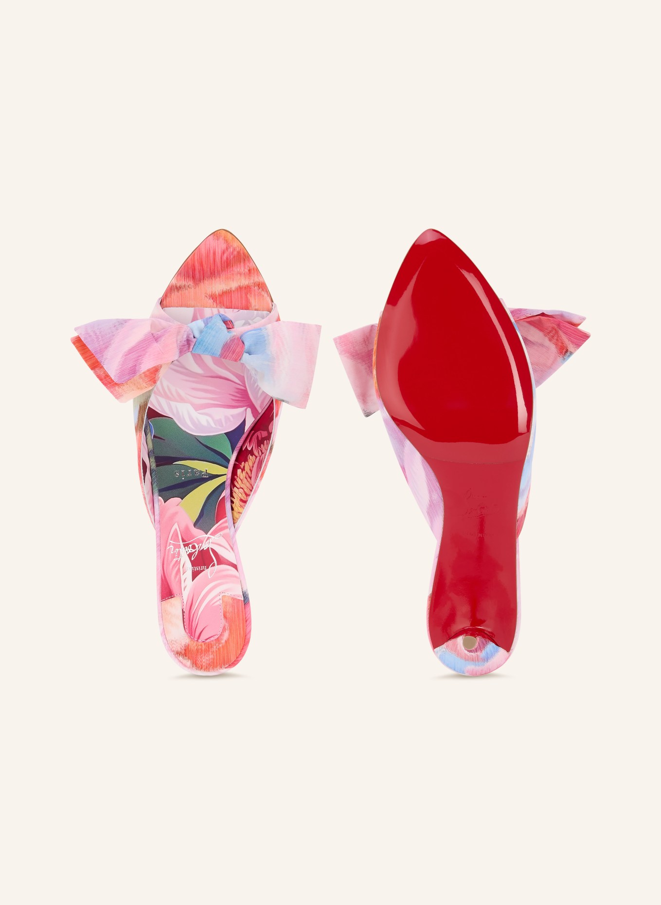 Christian Louboutin MULAZEE 60 Mules: RED / LIGHT PURPLE / ORANGE