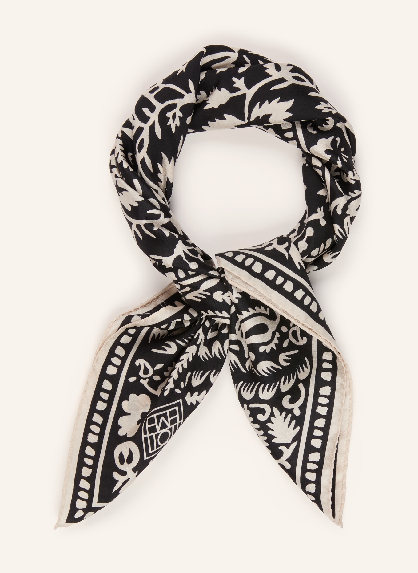 TOTEME Zijden sjaal HANKIE: ZWART / BEIGE