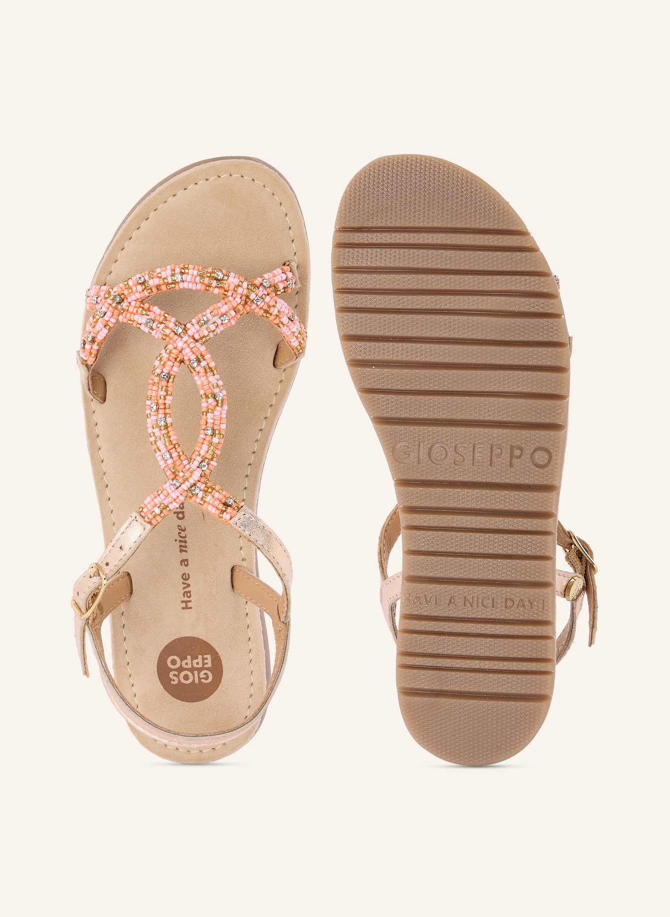 GIOSEPPO Sandalen BARAGOI mit Schmuckperlen: GOLD / ROSA / LACHS