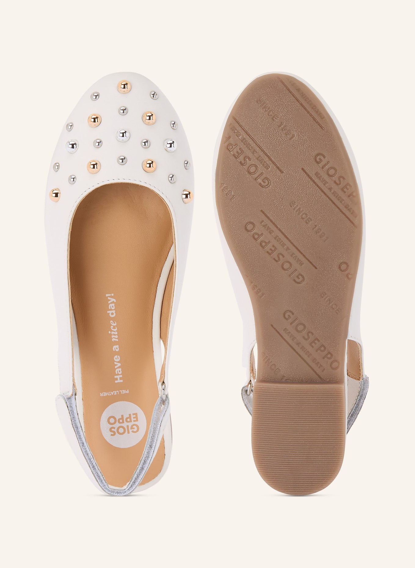 GIOSEPPO Ballerines à lanières NAMANYE avec rivets: BLANC