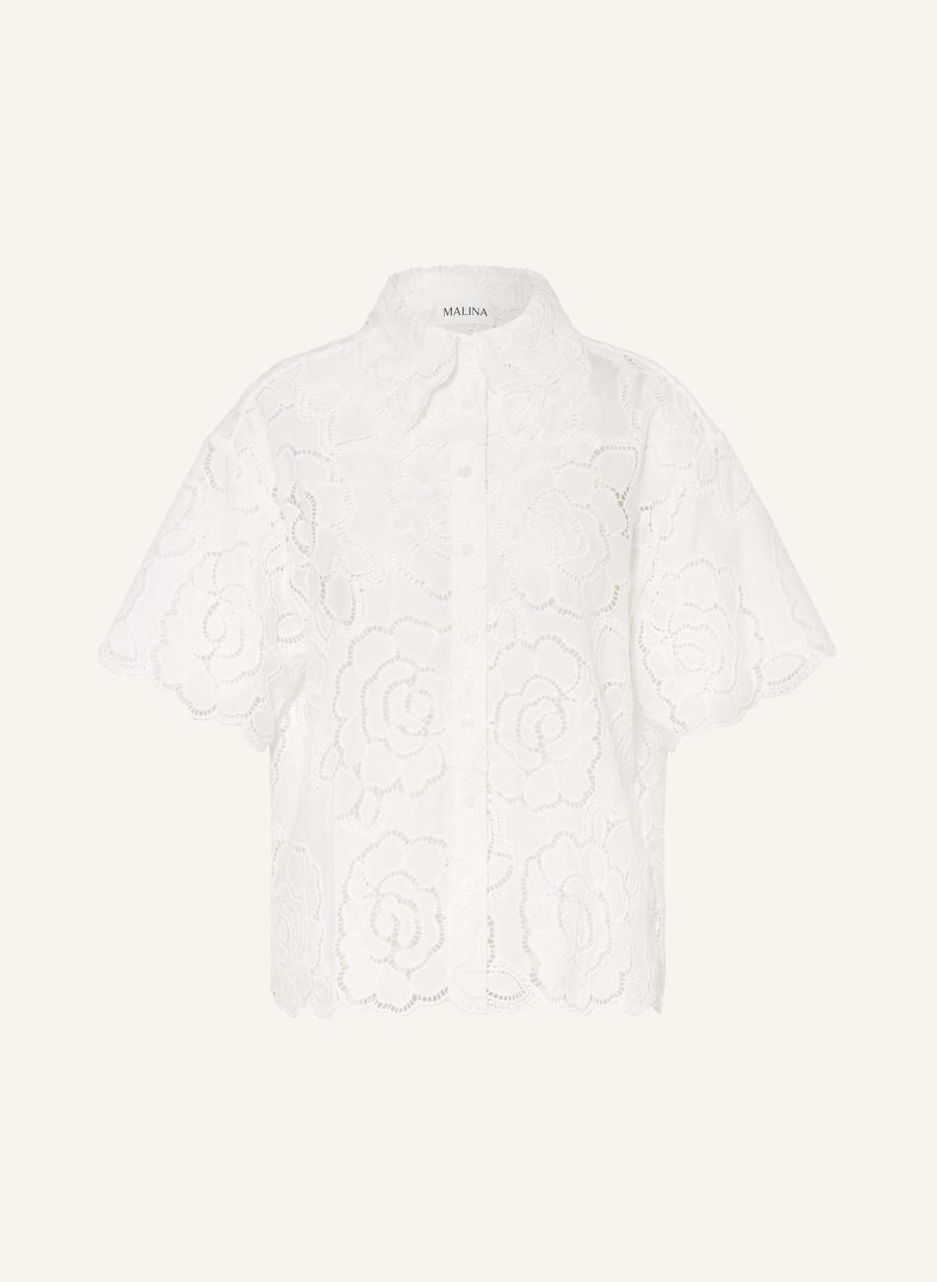 MALINA CLAUDIA-blouse van opengewerkte kant: WIT