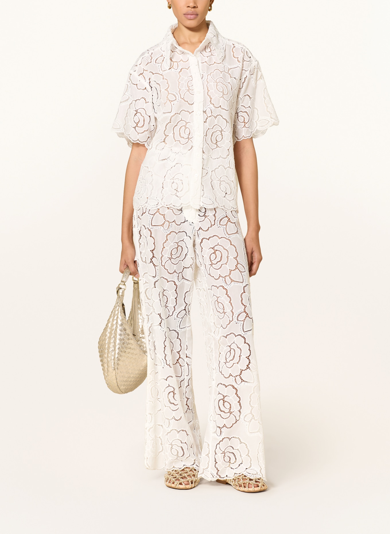 MALINA CLAUDIA-blouse van opengewerkte kant: WIT