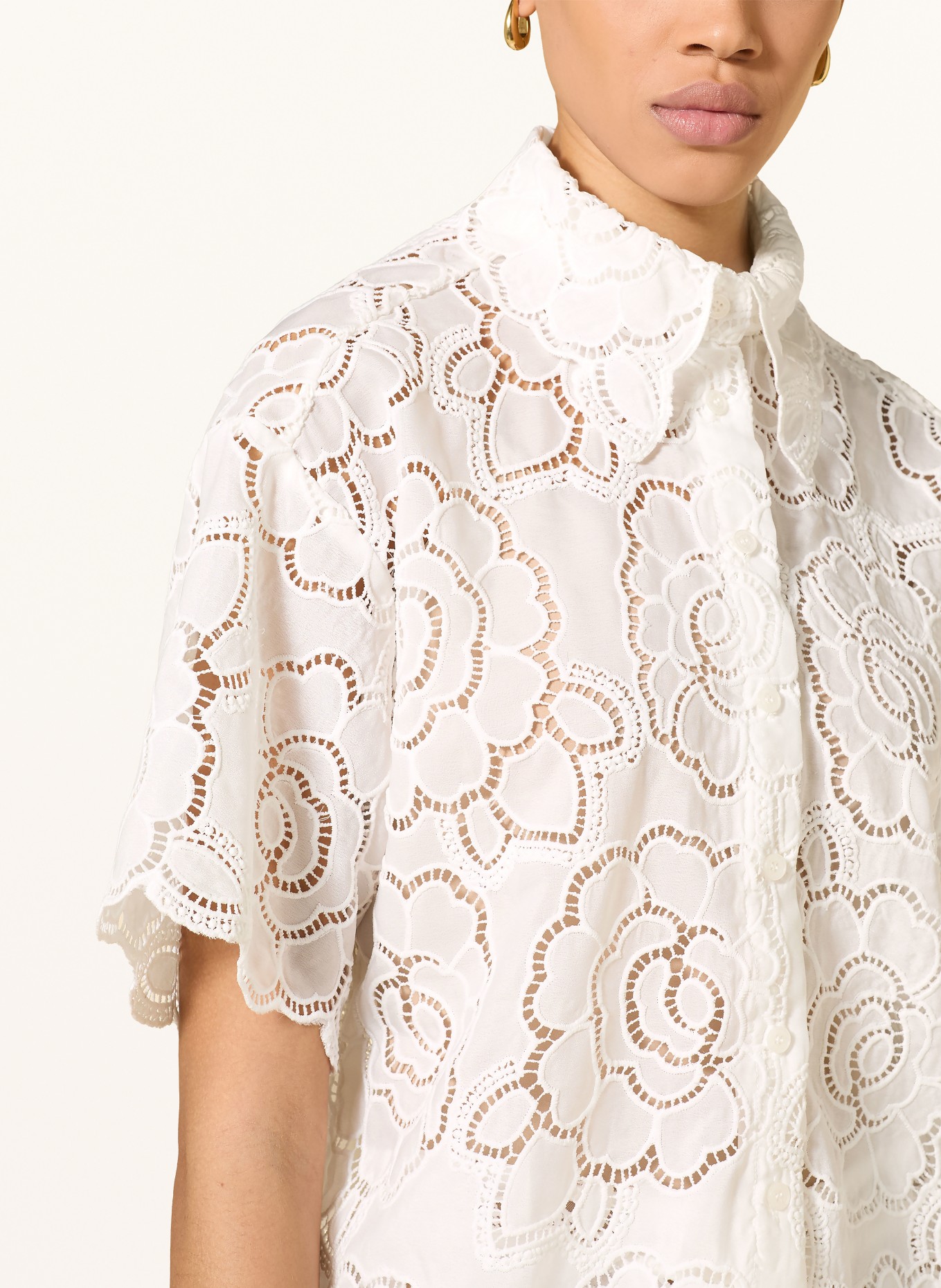 MALINA CLAUDIA-blouse van opengewerkte kant: WIT