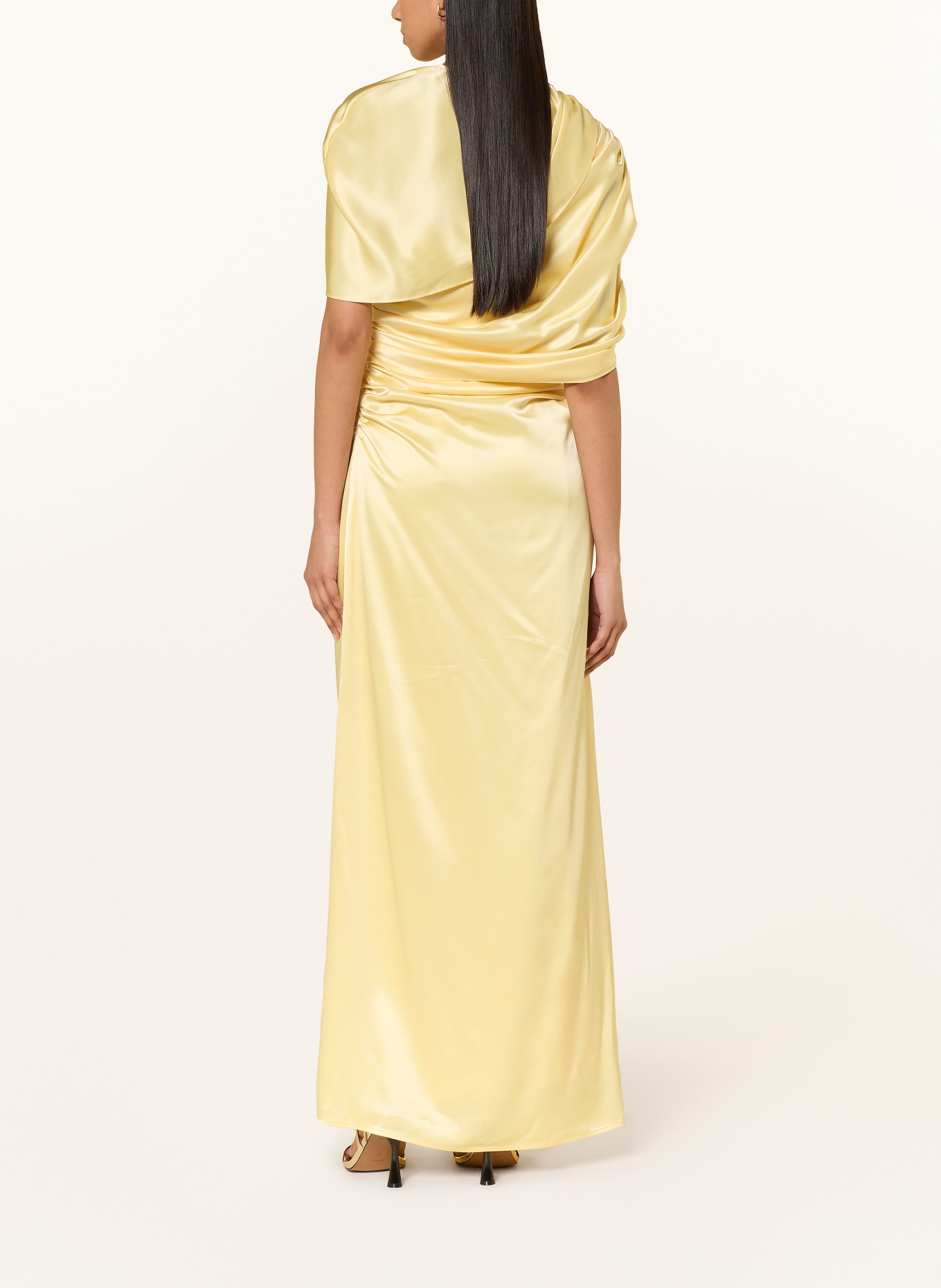 MALINA CASSIA-jurk met één schouder van satijn: LICHTGEEL