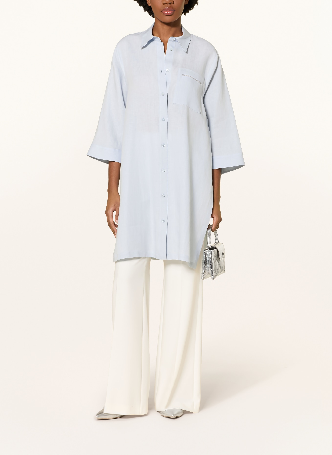 PESERICO Chemisier en lin à manches 3/4: BLEU CLAIR