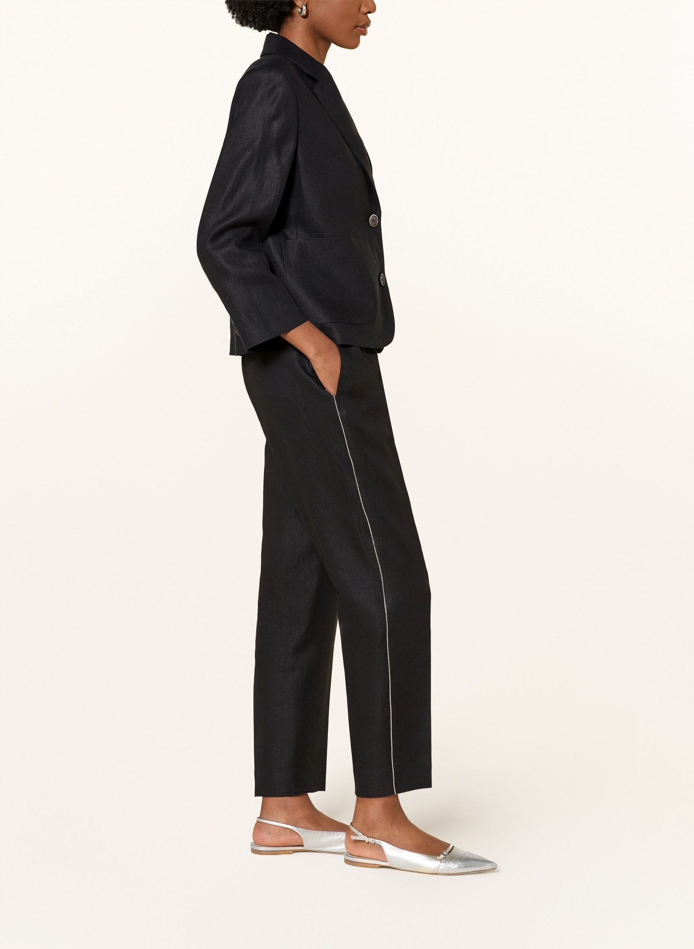 PESERICO 7/8 pants with gemstones: DARK BLUE / SILVER