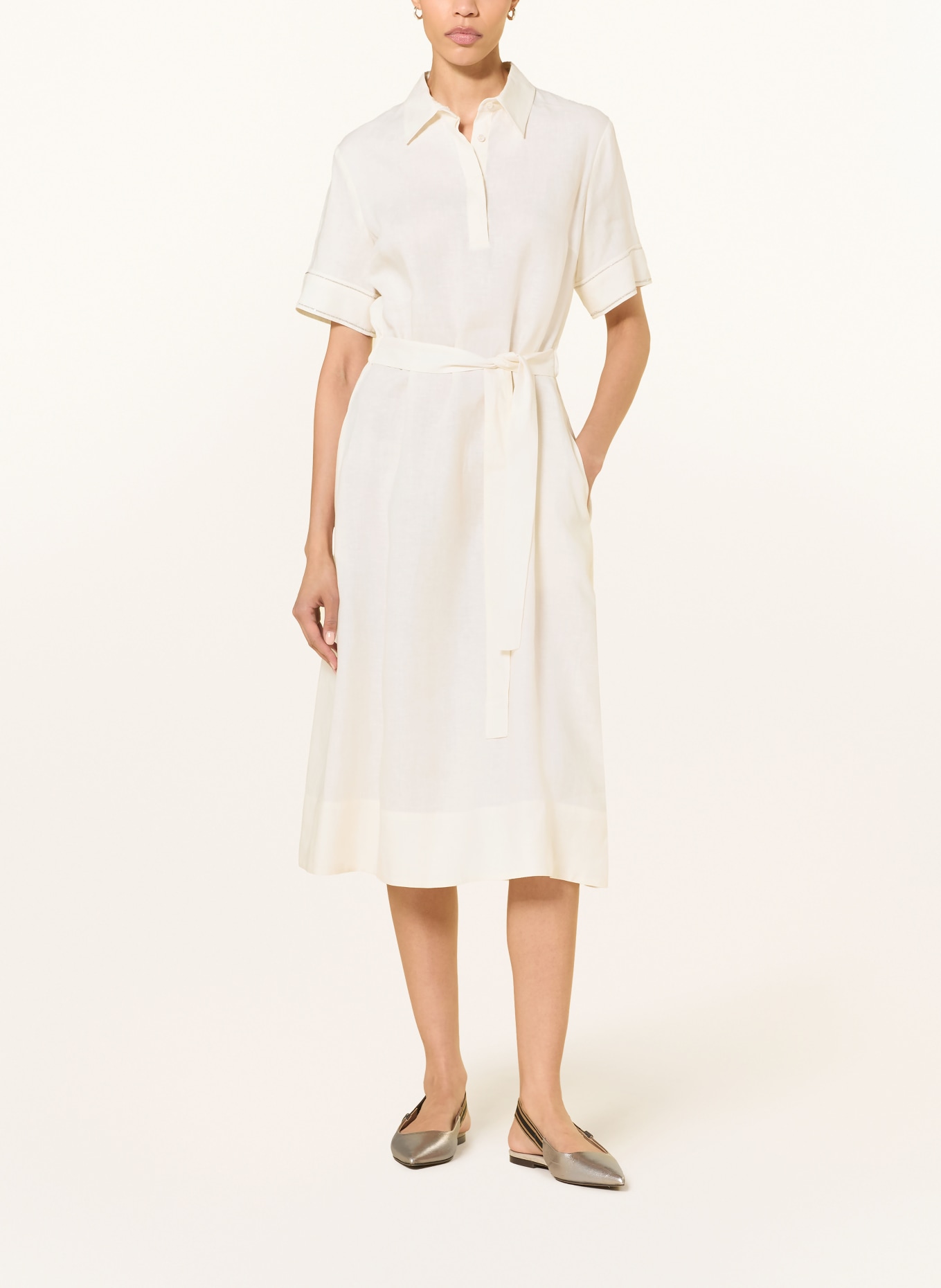 PESERICO Linnen jurk met strass-steentjes: ECRU