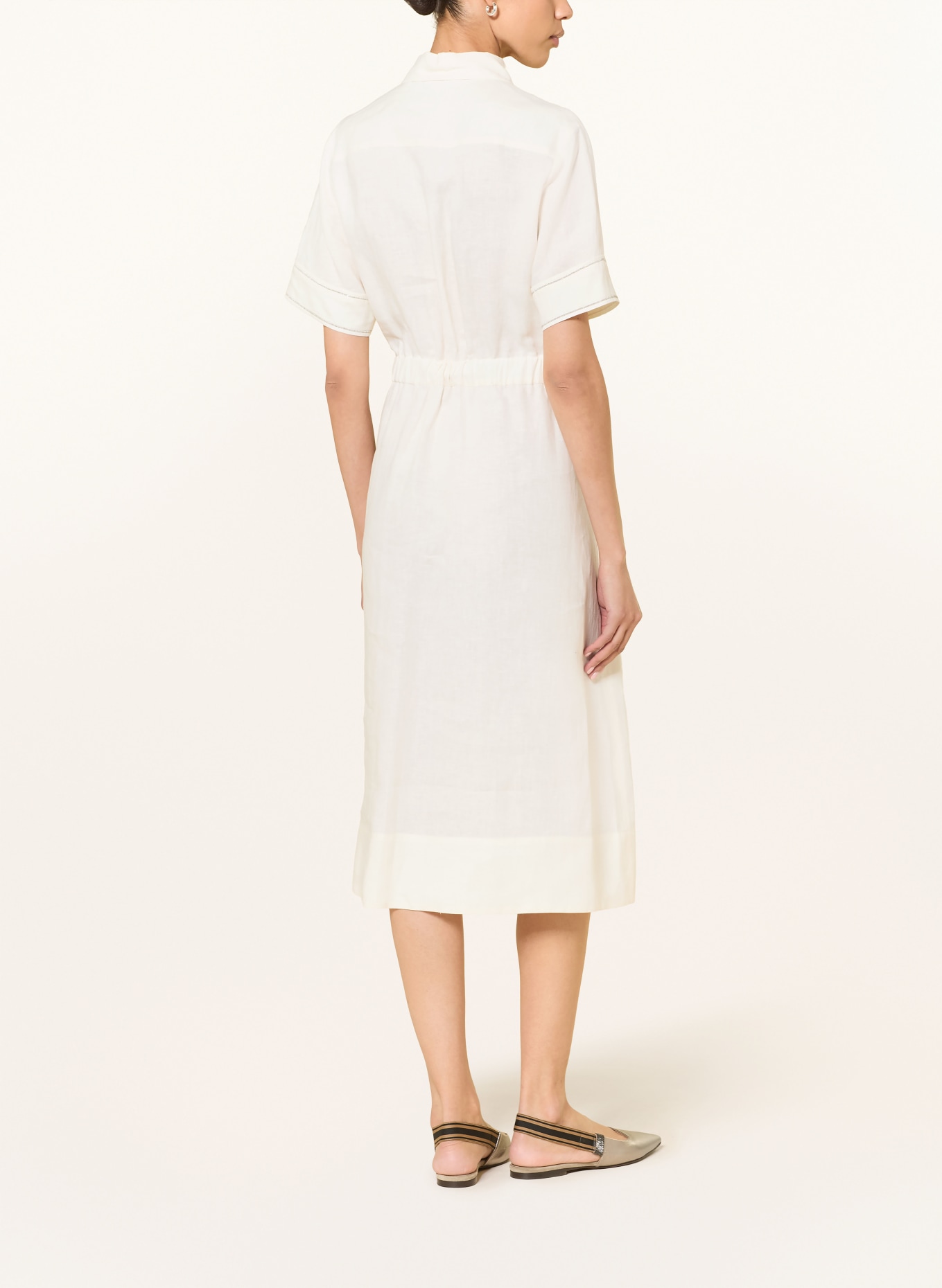 PESERICO Linnen jurk met strass-steentjes: ECRU