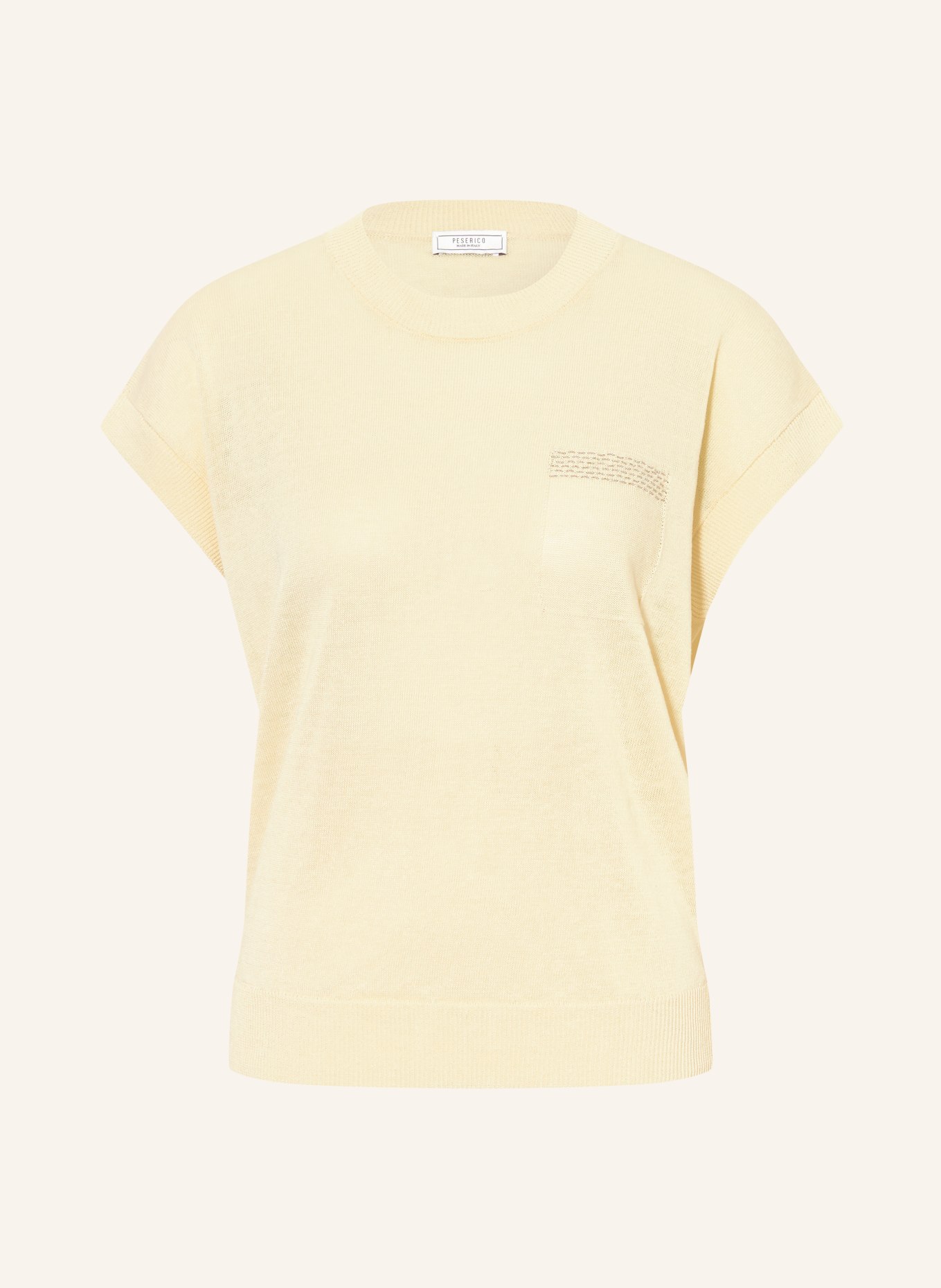 PESERICO Strickshirt mit Leinen und Schmuckperlen: HELLGELB
