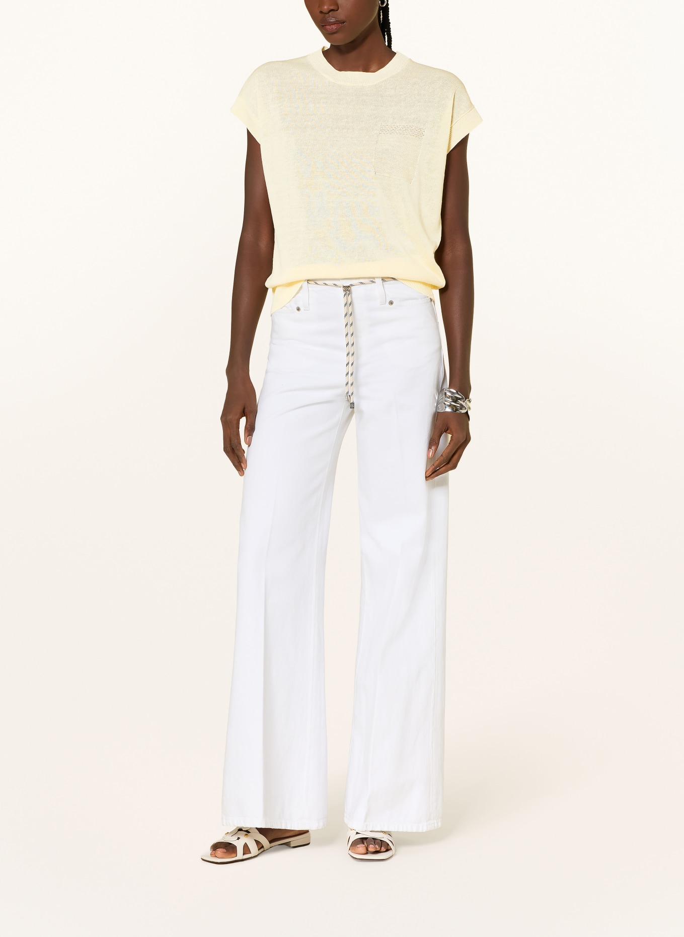 PESERICO Strickshirt mit Leinen und Schmuckperlen: HELLGELB