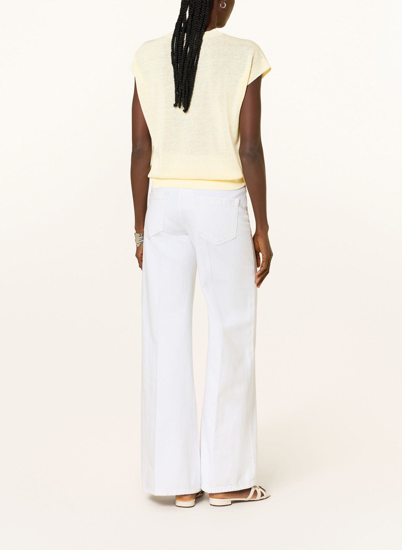 PESERICO Strickshirt mit Leinen und Schmuckperlen: HELLGELB