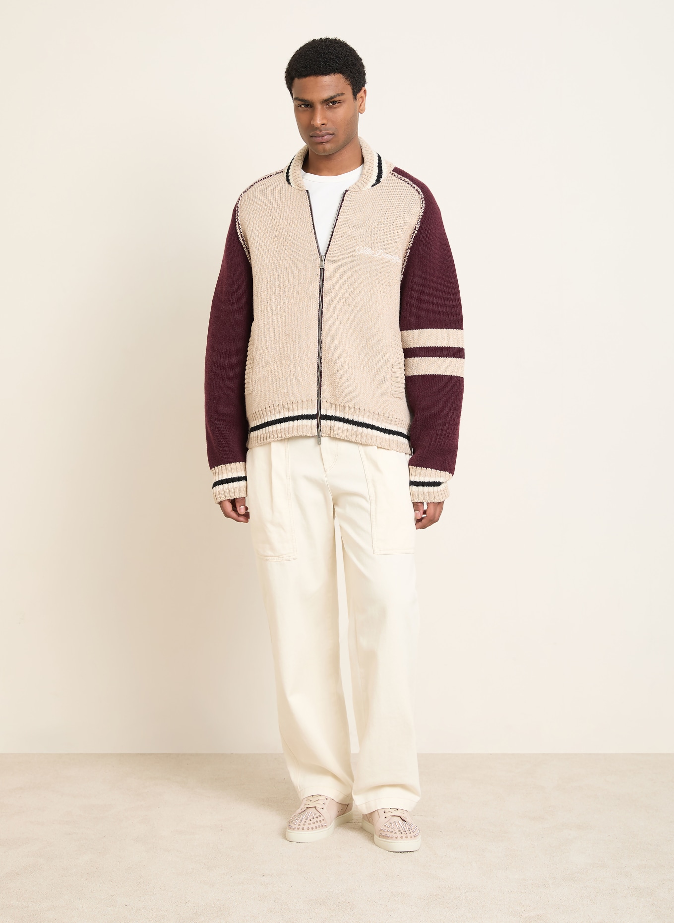 Christian Louboutin Baskets LOUIS JUNIOR avec rivets: BEIGE / ARGENT