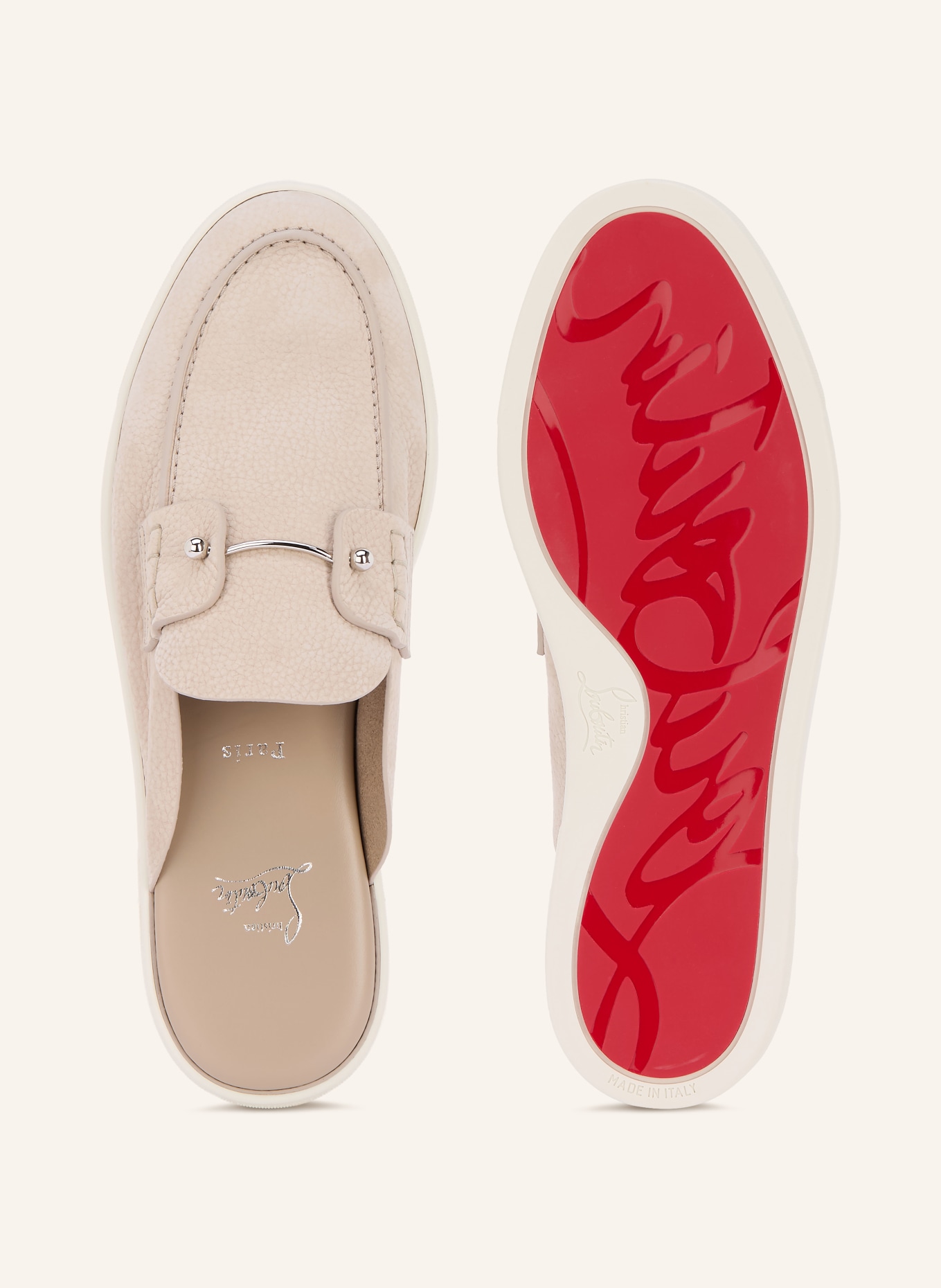 Christian Louboutin Pantoletten CHANME: TAUPE / SILBER