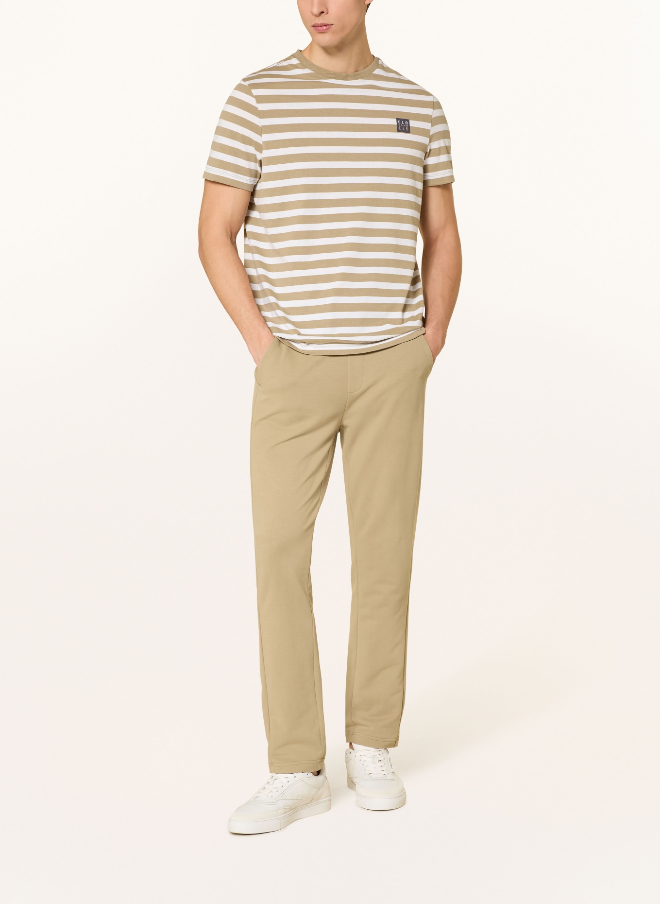 ELBSAND NOE T-shirt: BEIGE / WHITE