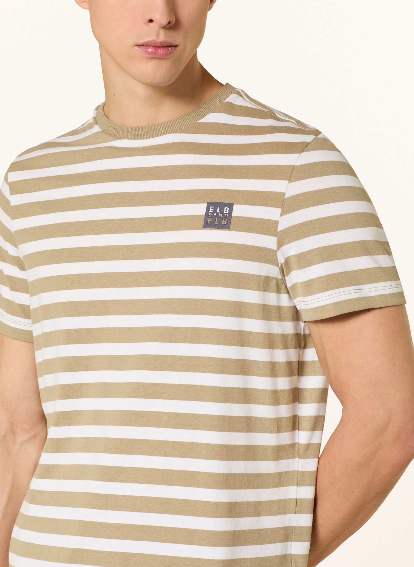 ELBSAND NOE T-shirt: BEIGE / WHITE