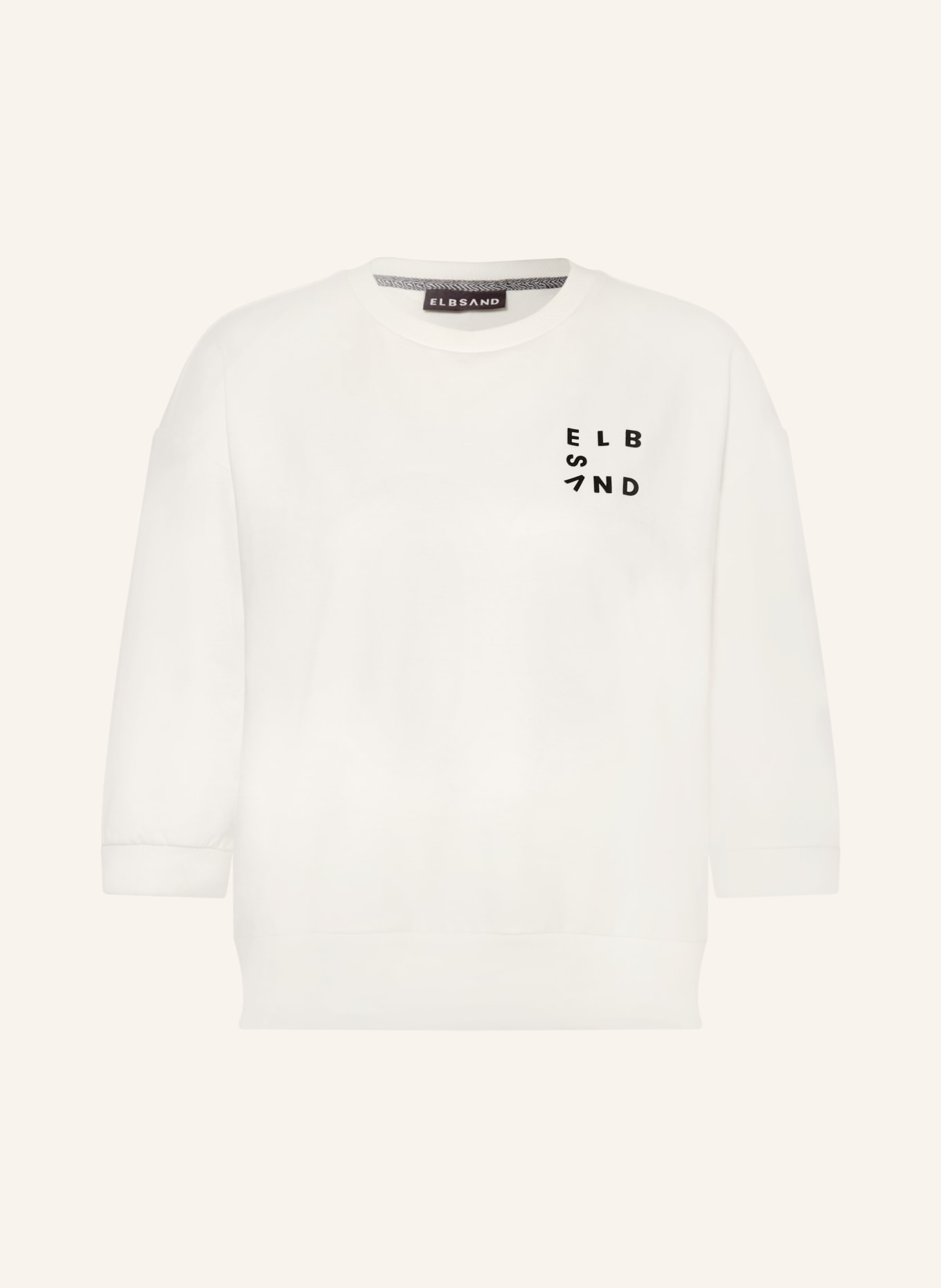 ELBSAND Sweatshirt PARVIN mit 3/4-Arm: WEISS / SCHWARZ