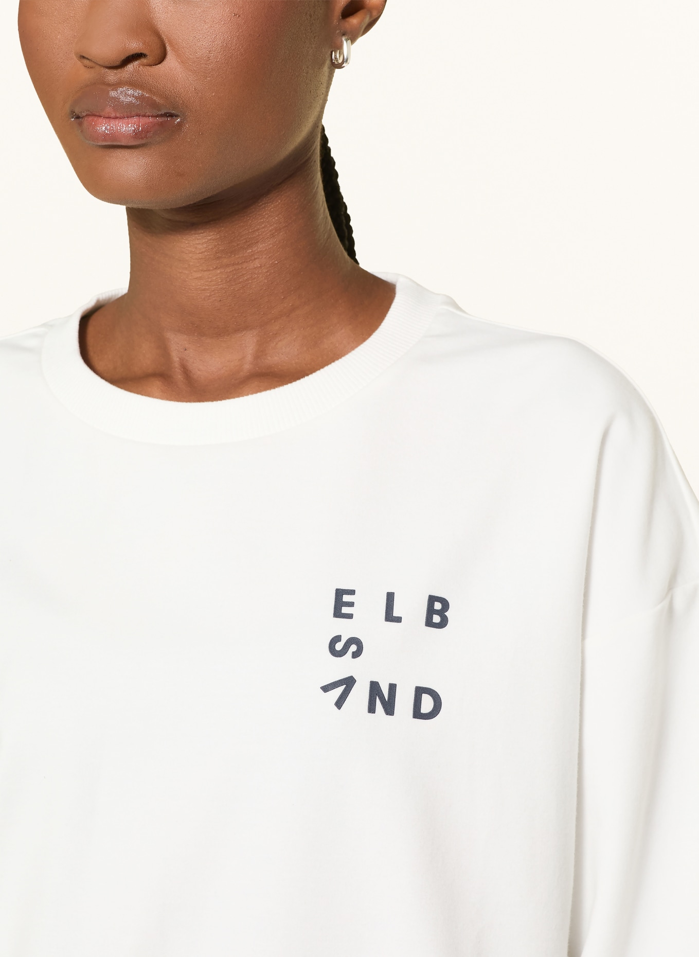 ELBSAND Sweatshirt PARVIN mit 3/4-Arm: WEISS / SCHWARZ