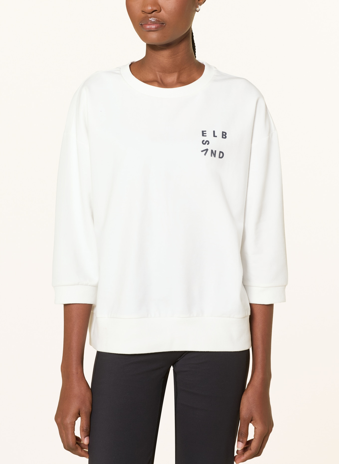 ELBSAND Sweatshirt PARVIN mit 3/4-Arm: WEISS / SCHWARZ