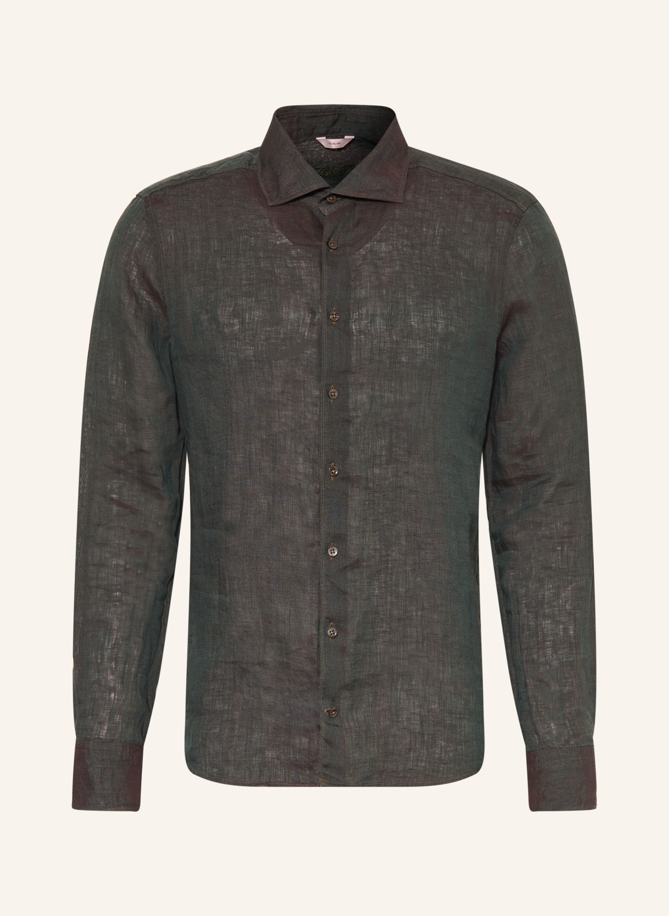 Stenströms Linnen overhemd met slanke pasvorm: DONKERGROEN