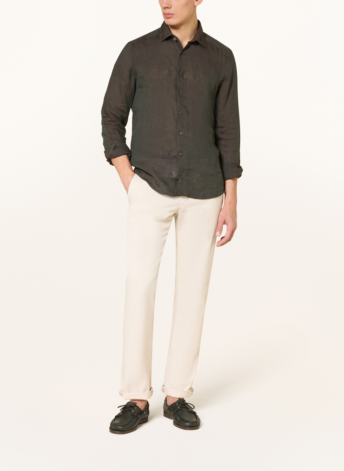 Stenströms Linnen overhemd met slanke pasvorm: DONKERGROEN