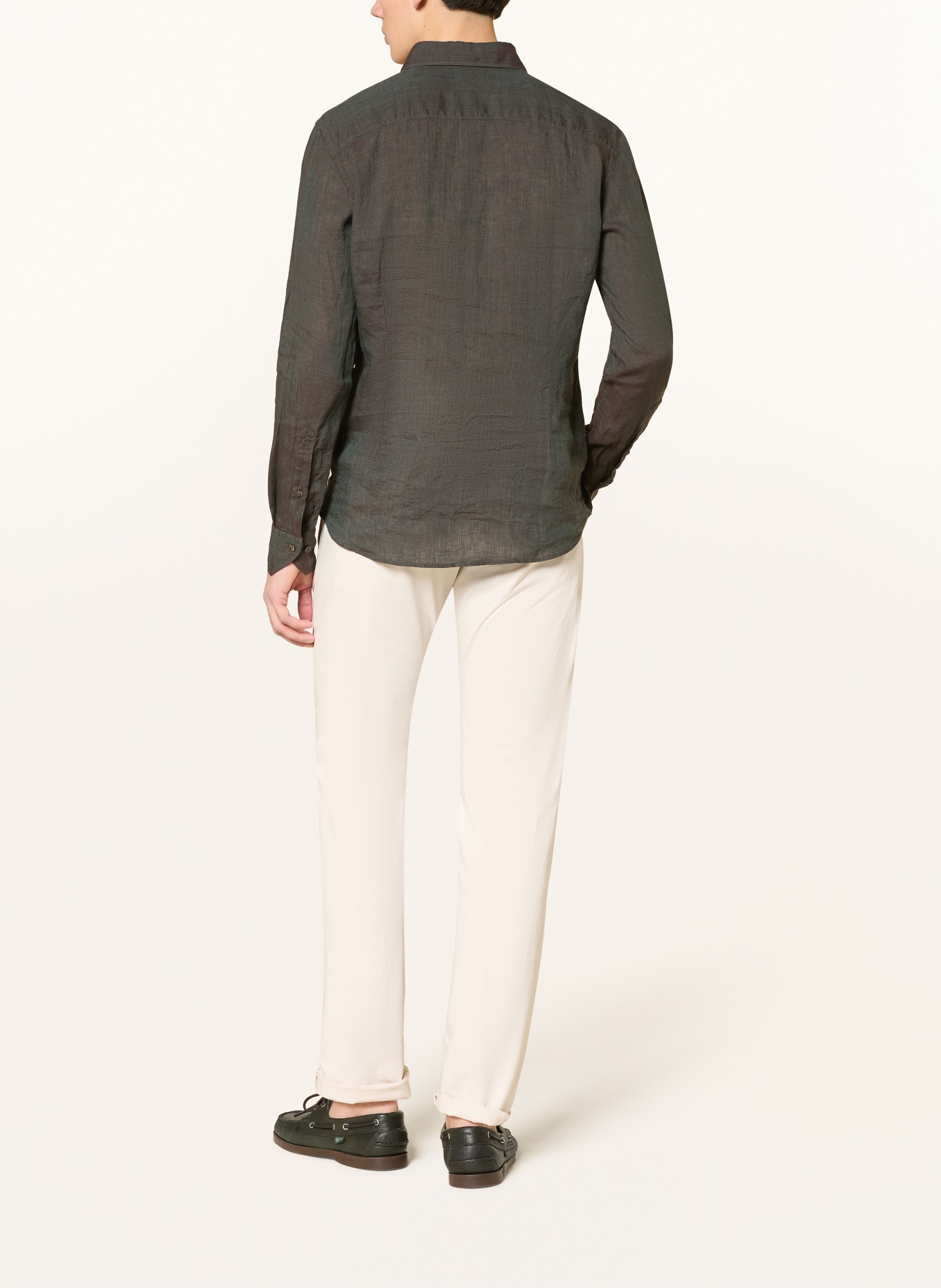 Stenströms Linnen overhemd met slanke pasvorm: DONKERGROEN