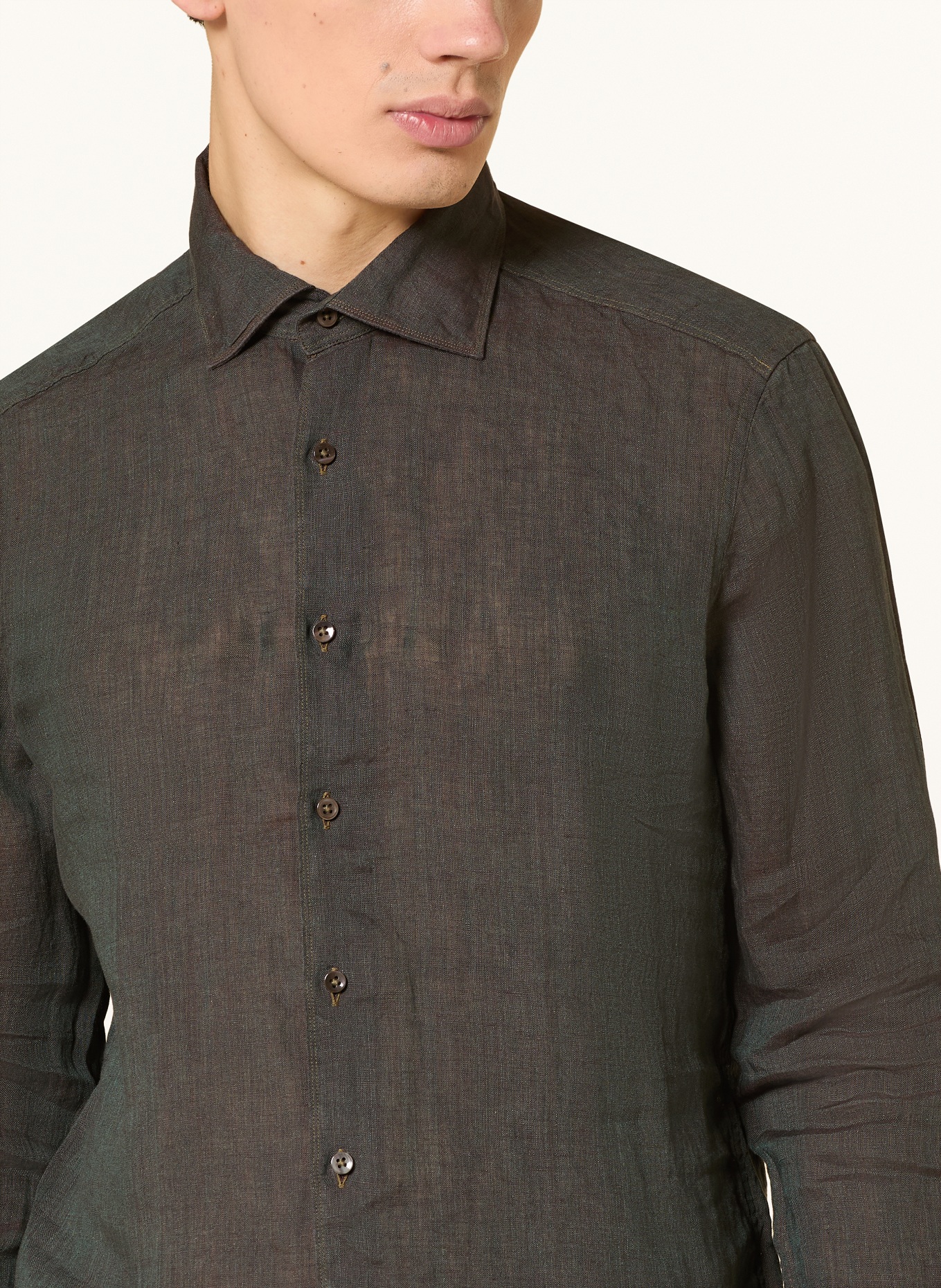 Stenströms Linnen overhemd met slanke pasvorm: DONKERGROEN