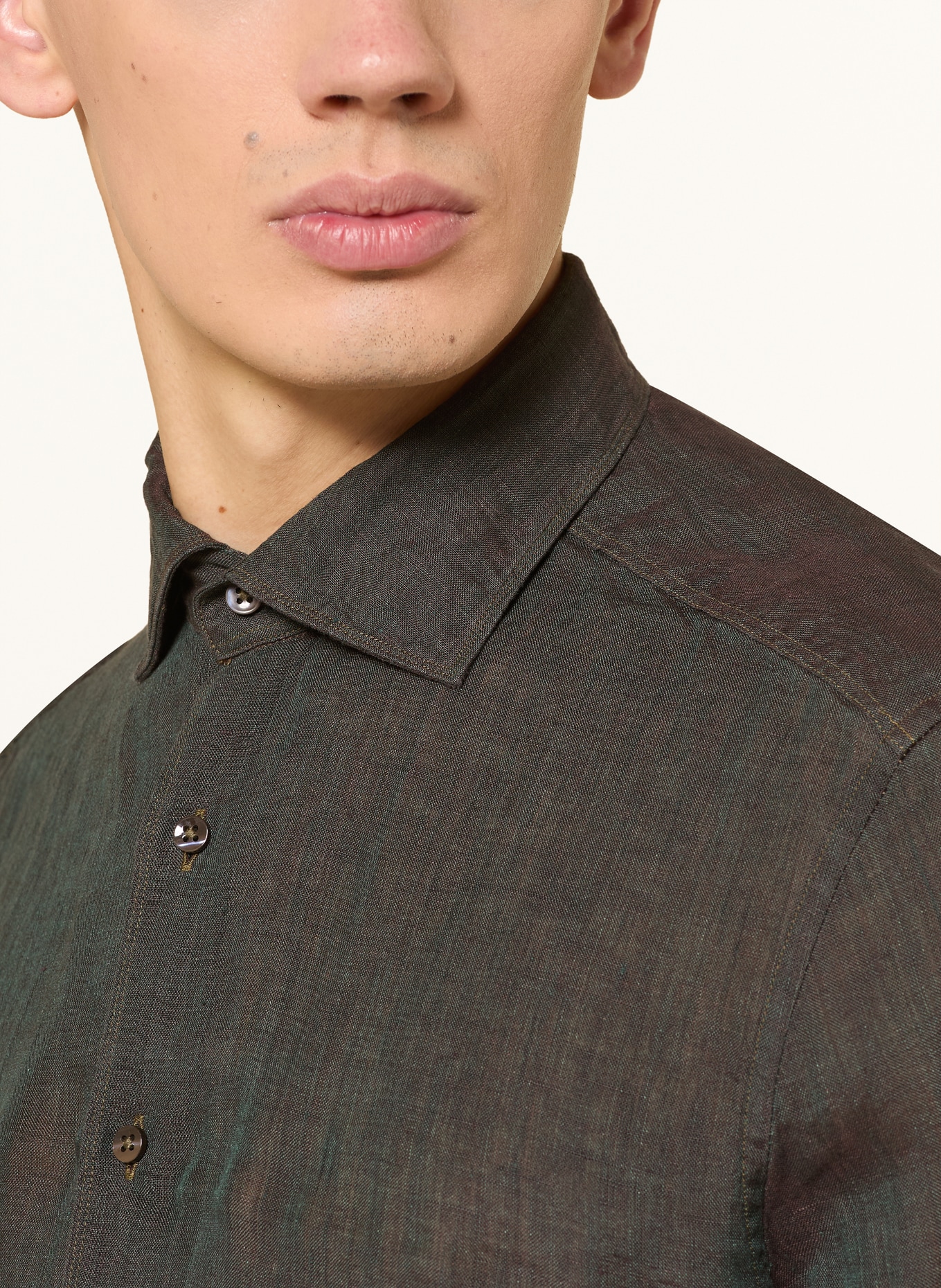 Stenströms Linnen overhemd met slanke pasvorm: DONKERGROEN