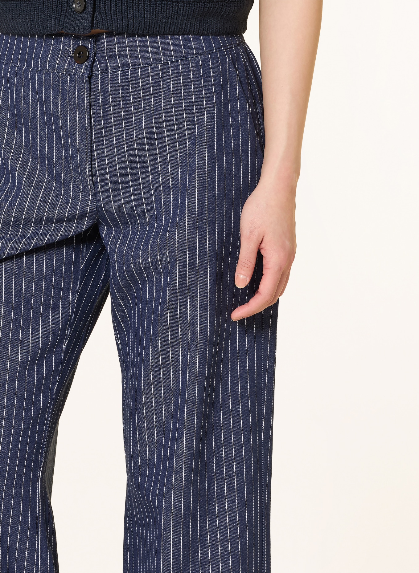 LANIUS Marlenehose: DUNKELBLAU / WEISS