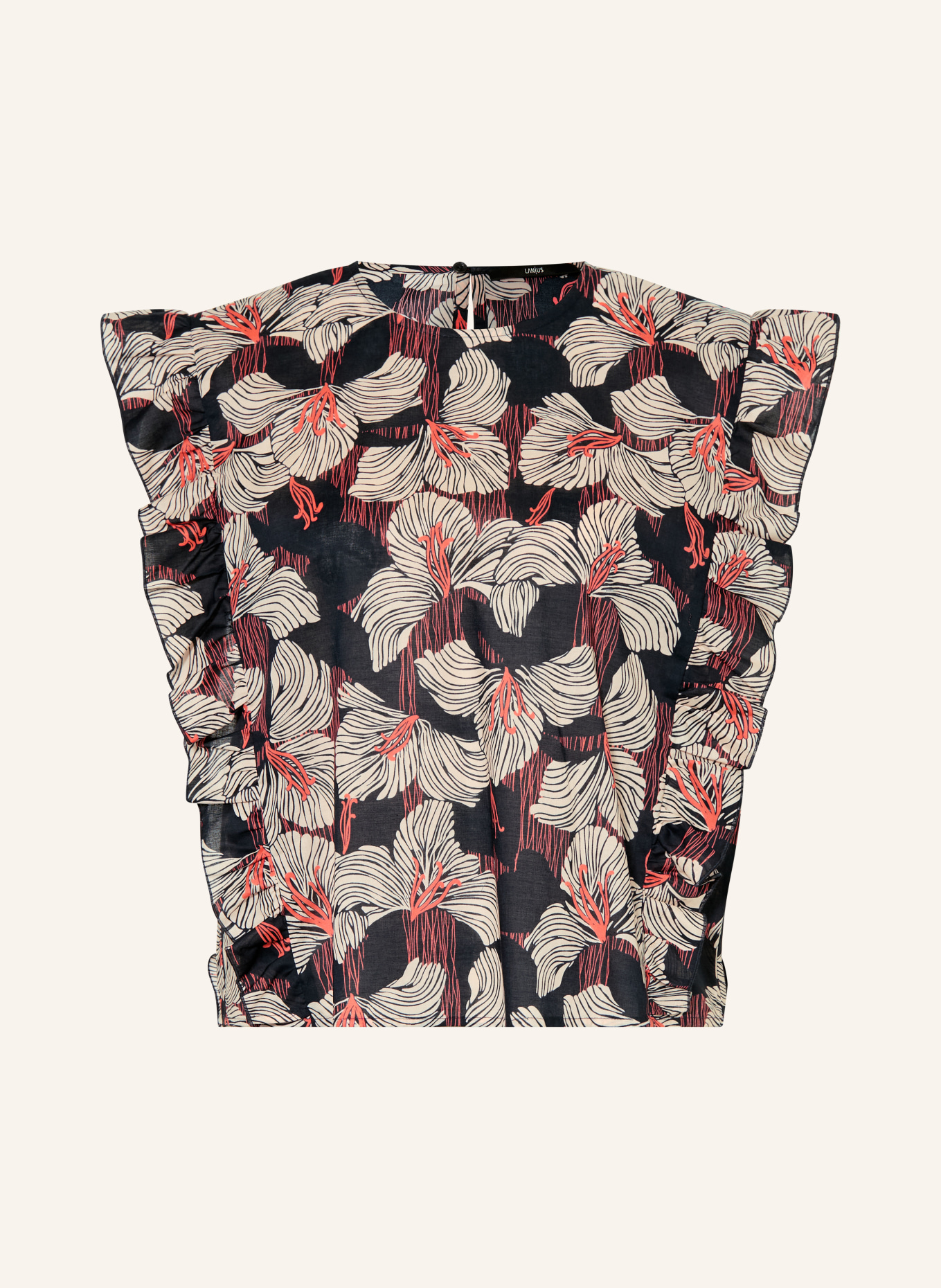 LANIUS Blusentop mit Rüschen: CREME / LACHS / SCHWARZ