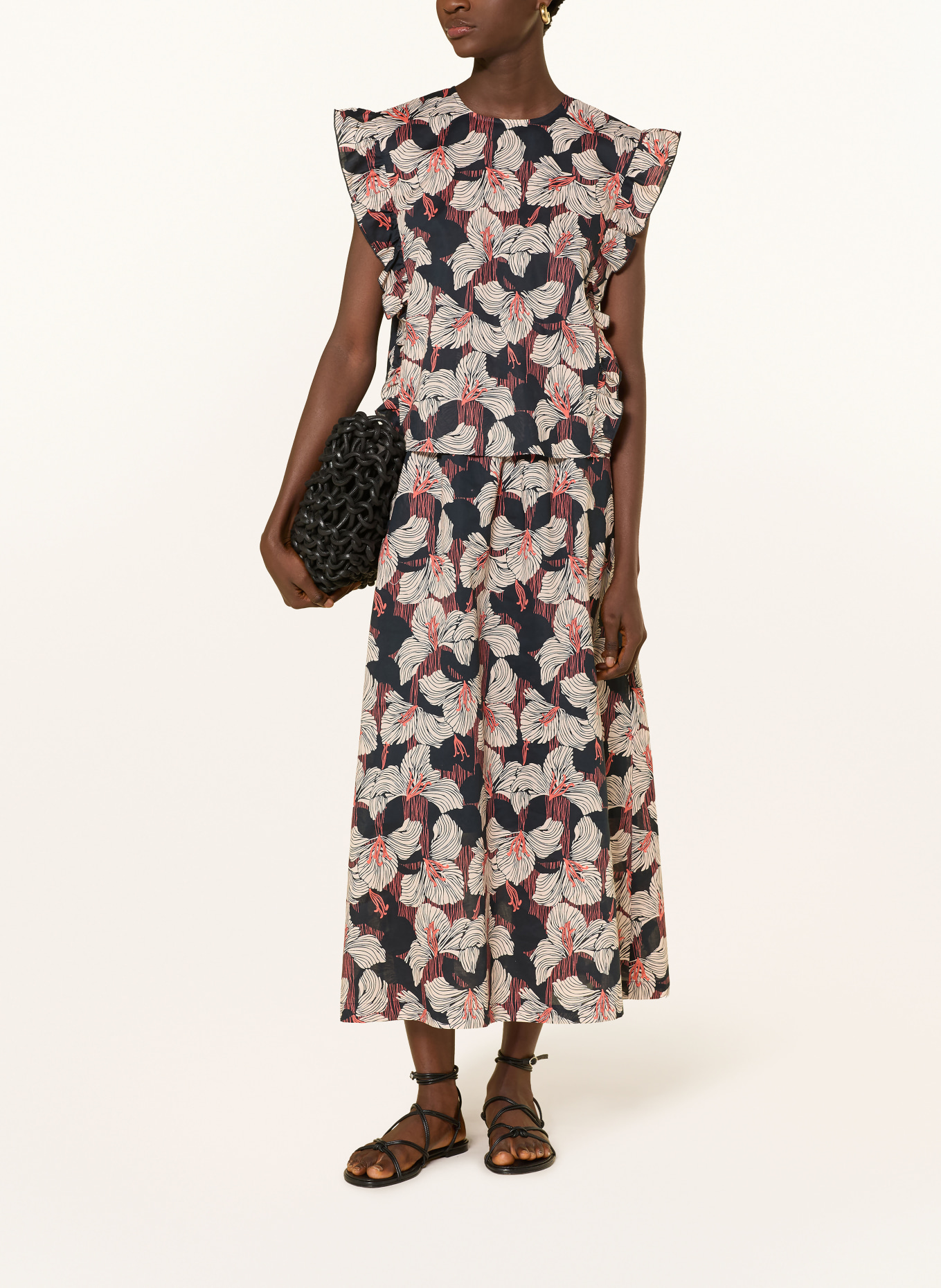 LANIUS Blusentop mit Rüschen: CREME / LACHS / SCHWARZ