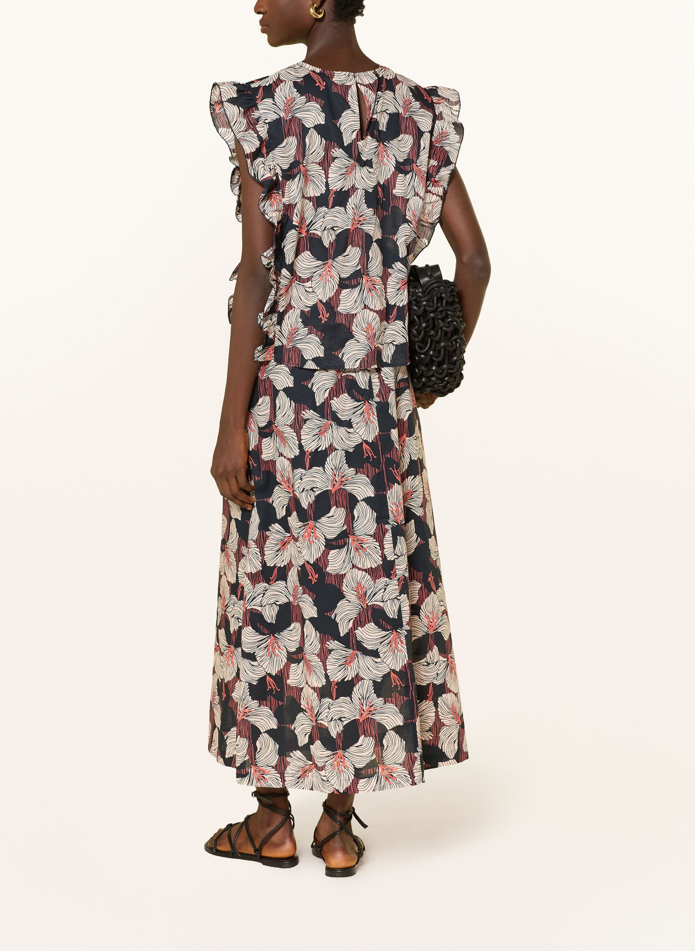 LANIUS Blusentop mit Rüschen: CREME / LACHS / SCHWARZ