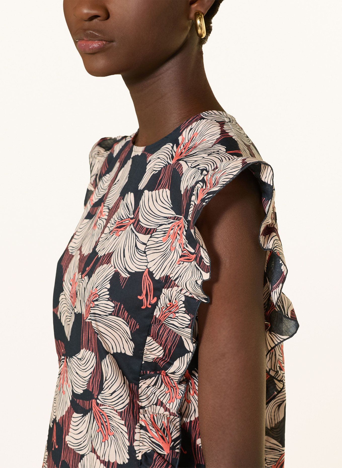 LANIUS Blusentop mit Rüschen: CREME / LACHS / SCHWARZ