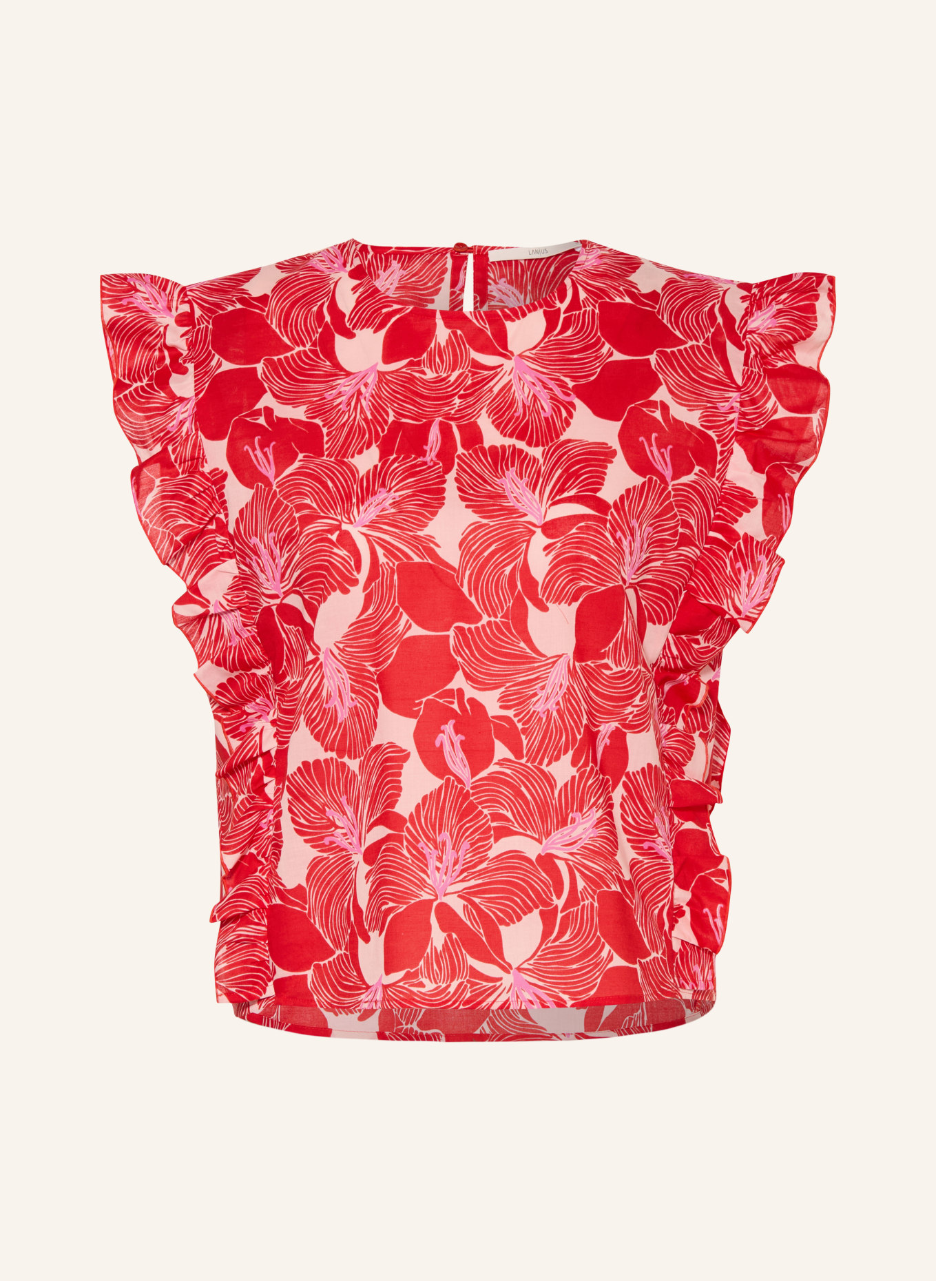 LANIUS Blusentop mit Rüschen: ROT / HELLROSA / ROSA