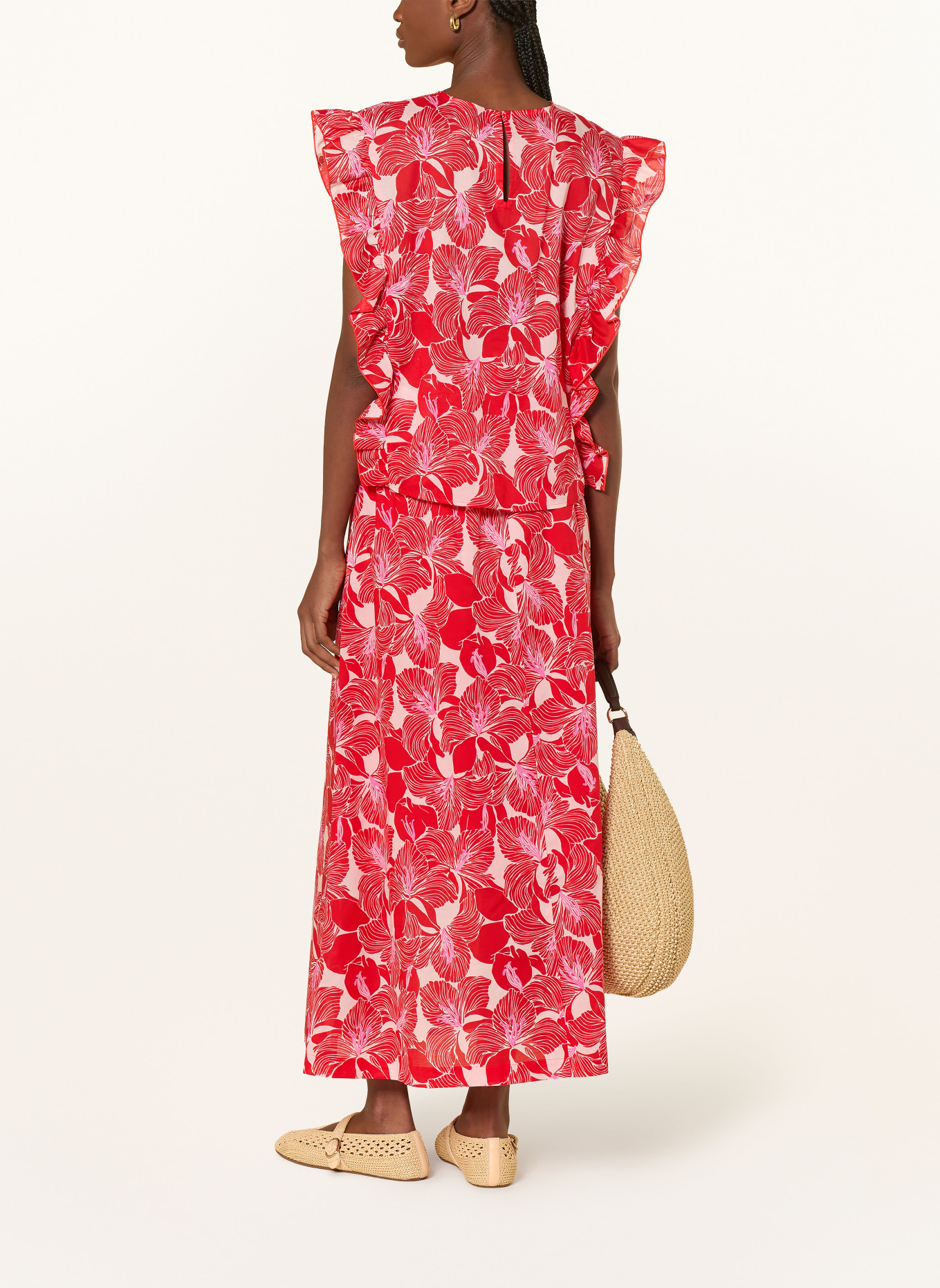 LANIUS Blusentop mit Rüschen: ROT / HELLROSA / ROSA