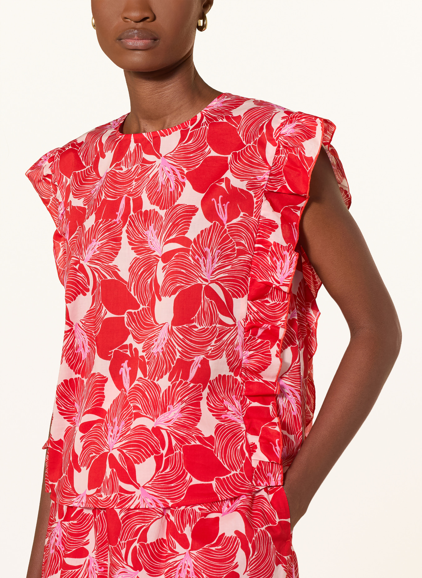 LANIUS Blusentop mit Rüschen: ROT / HELLROSA / ROSA