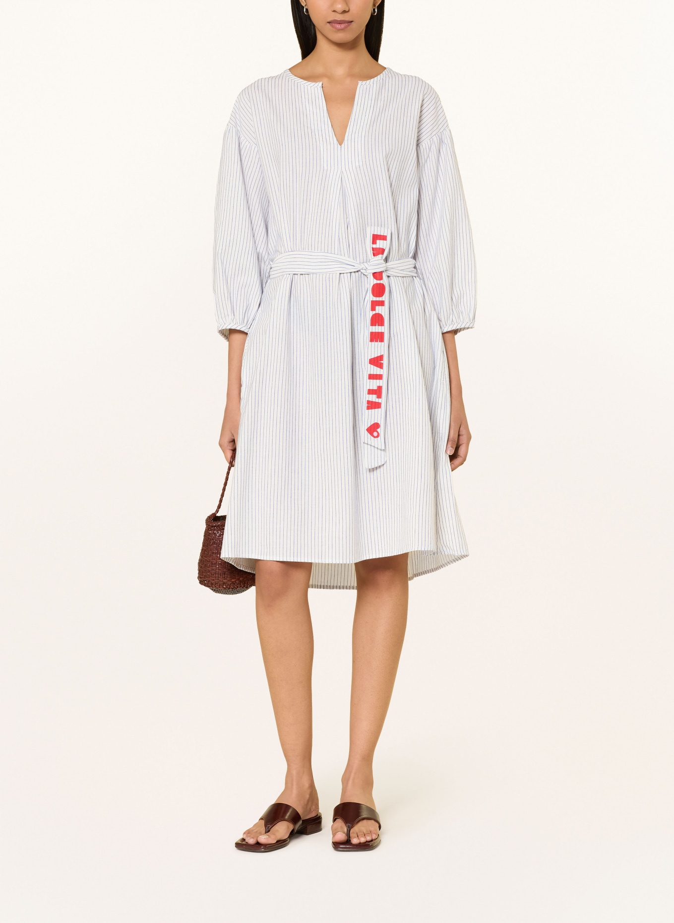 LANIUS Jurk met 3/4-mouwen: WIT / ROOD / BLAUW