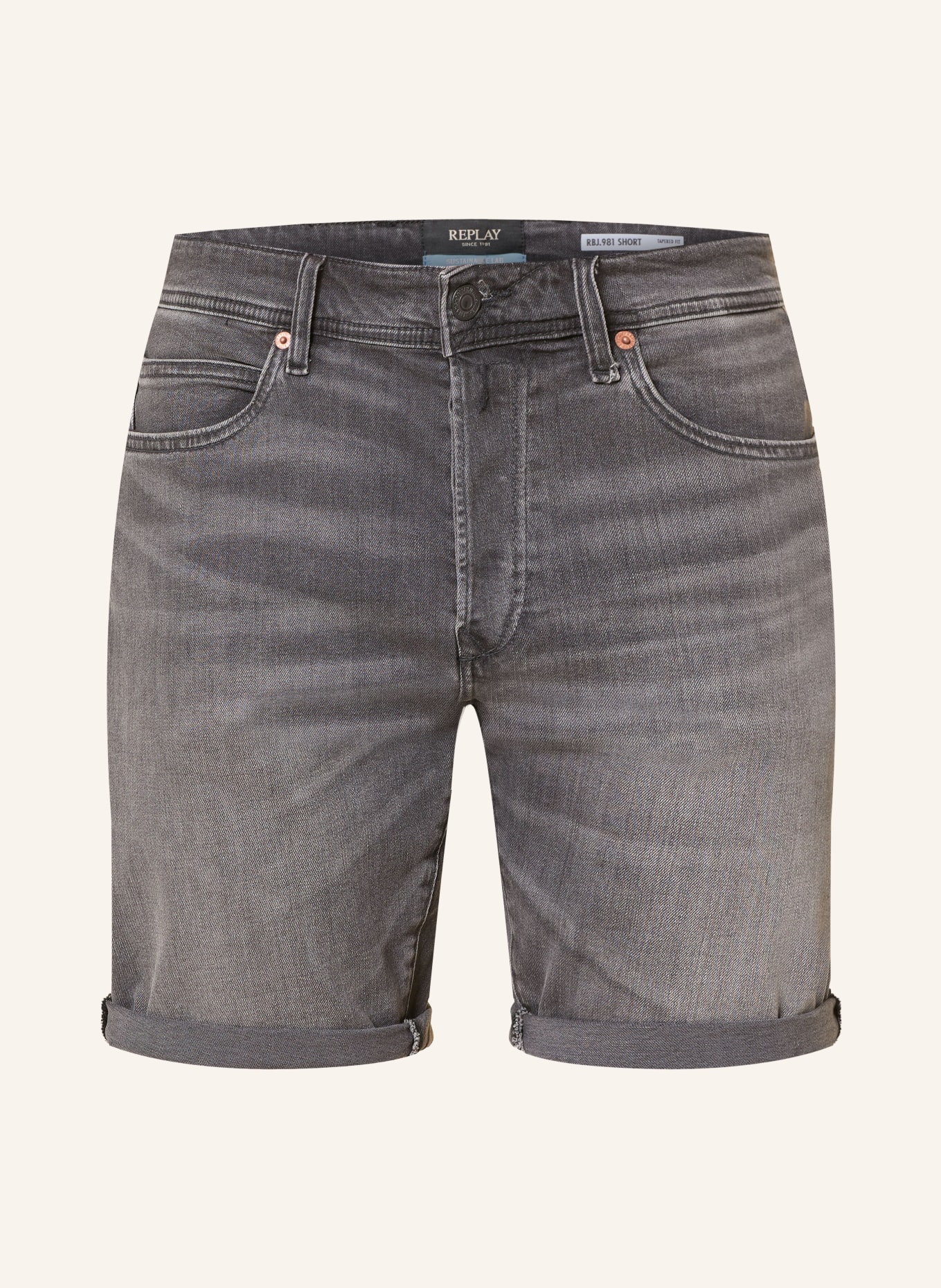 REPLAY Jeansshort met taps toelopende pasvorm: 097 DARK GREY