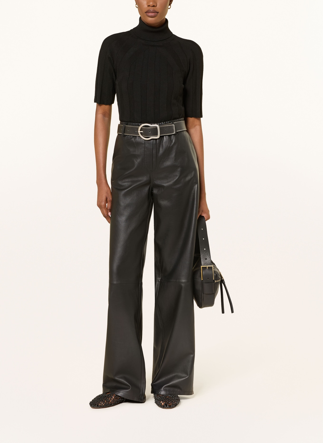 STUDIO AR Spodnie skórzane THALINA: CZARNY