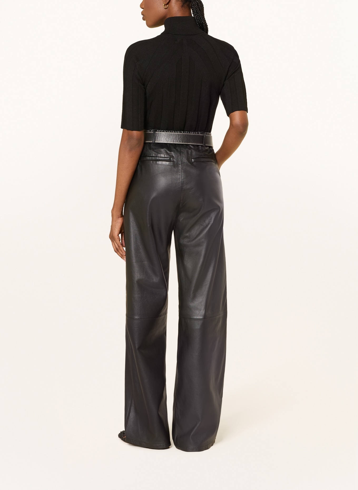 STUDIO AR Spodnie skórzane THALINA: CZARNY