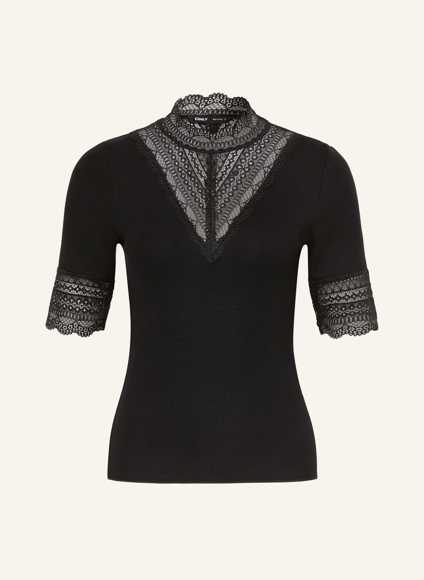 ONLY T-shirt met kant: ZWART