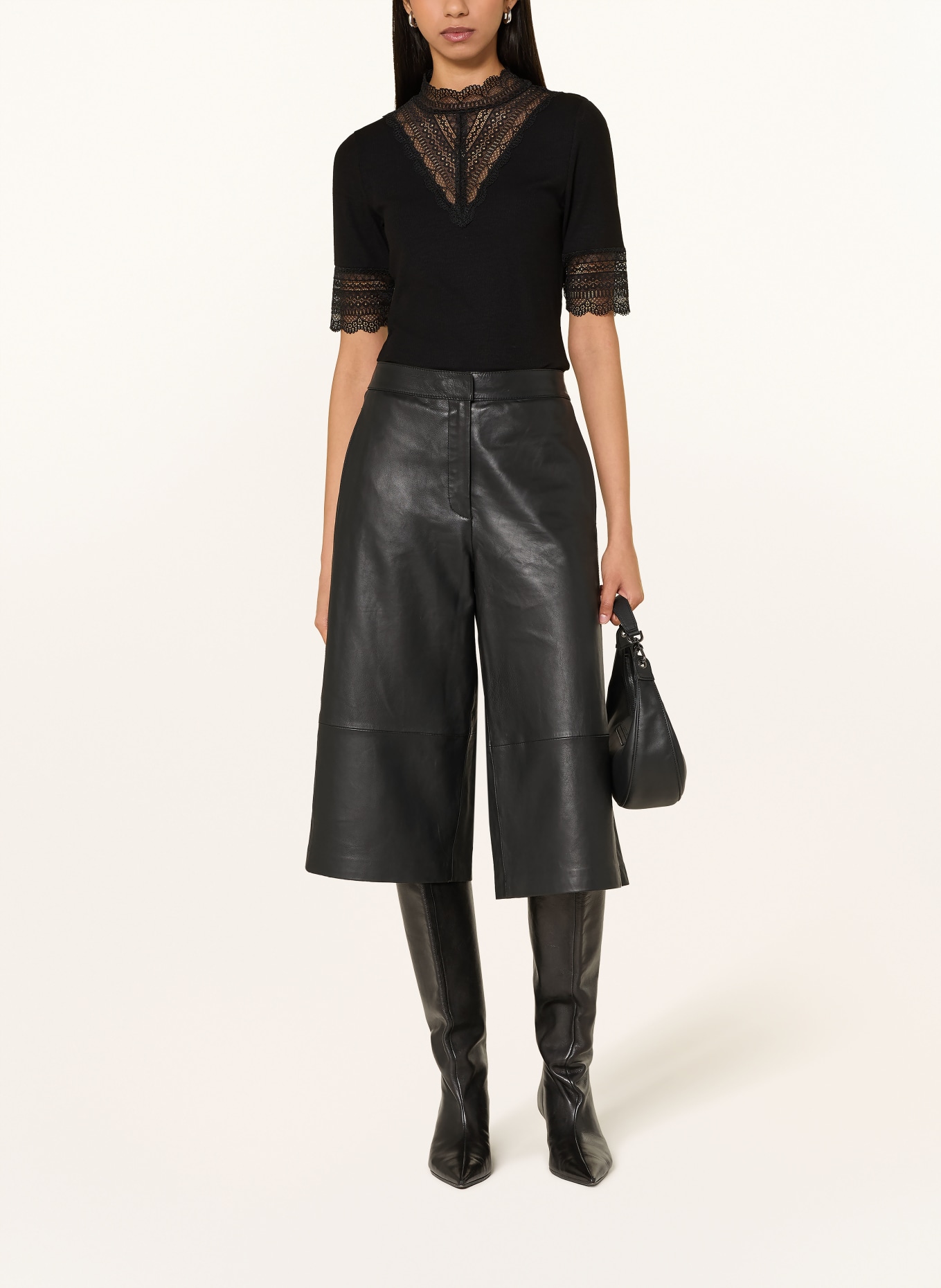 ONLY T-shirt met kant: ZWART