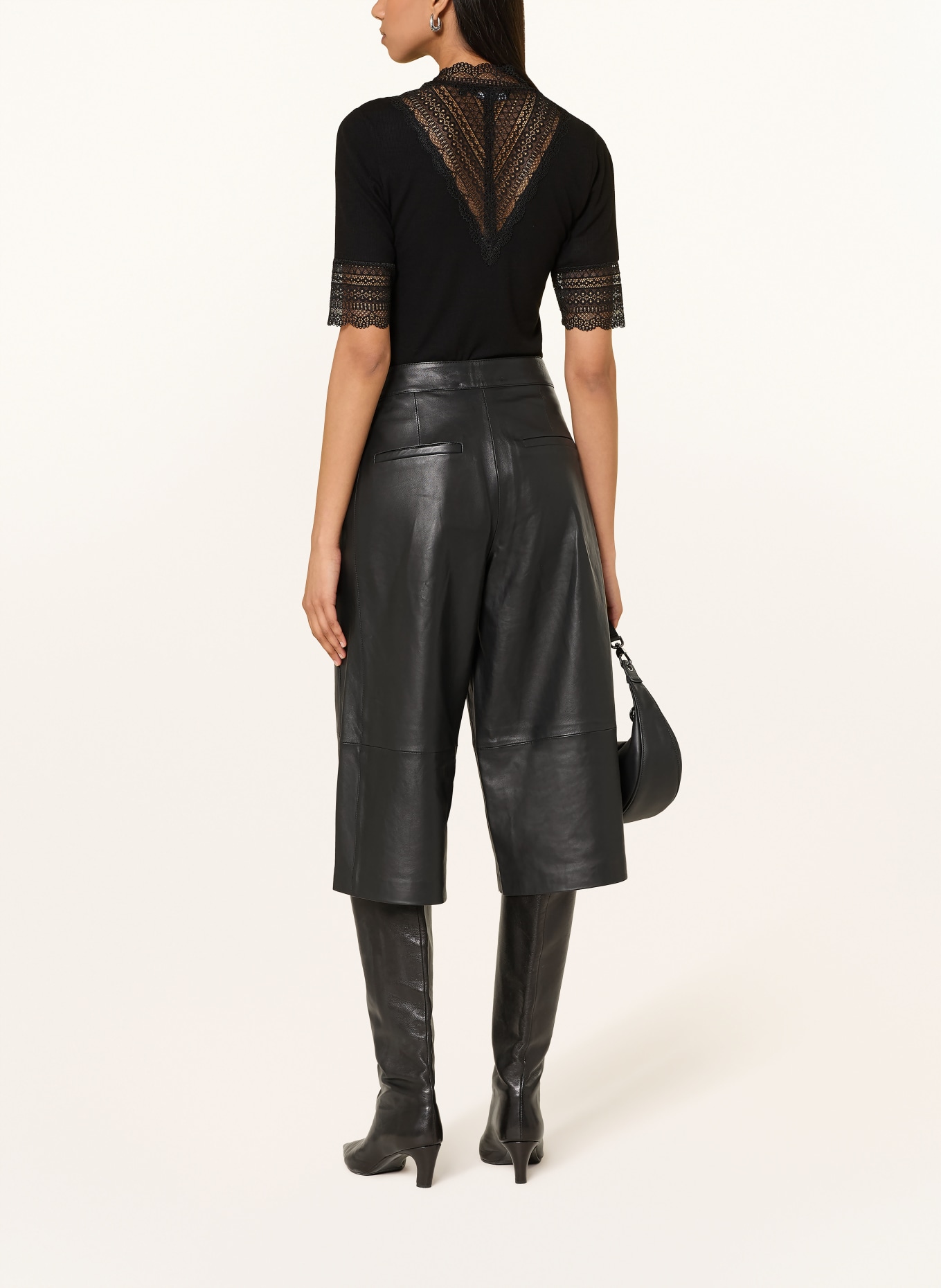 ONLY T-shirt met kant: ZWART